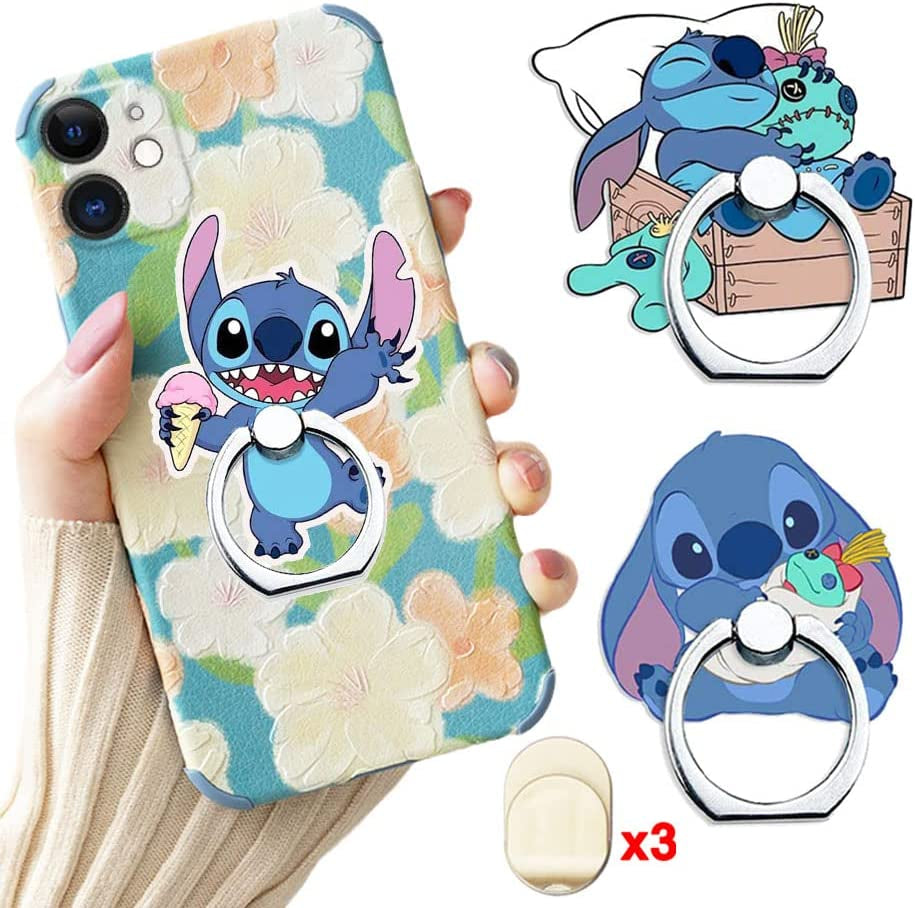 ZOSTLAND 3Pack Naughty Funny Blue Alien ET Handstand Stitch Phone Ring Universal 360°Adjustable Phone Case Finger Grip Stand Holder Desk Stent Mount Car Compatible with Iphone 13 12 11 MAX X plus Ipad  ZOEAST 3pcs Doll Stitch  