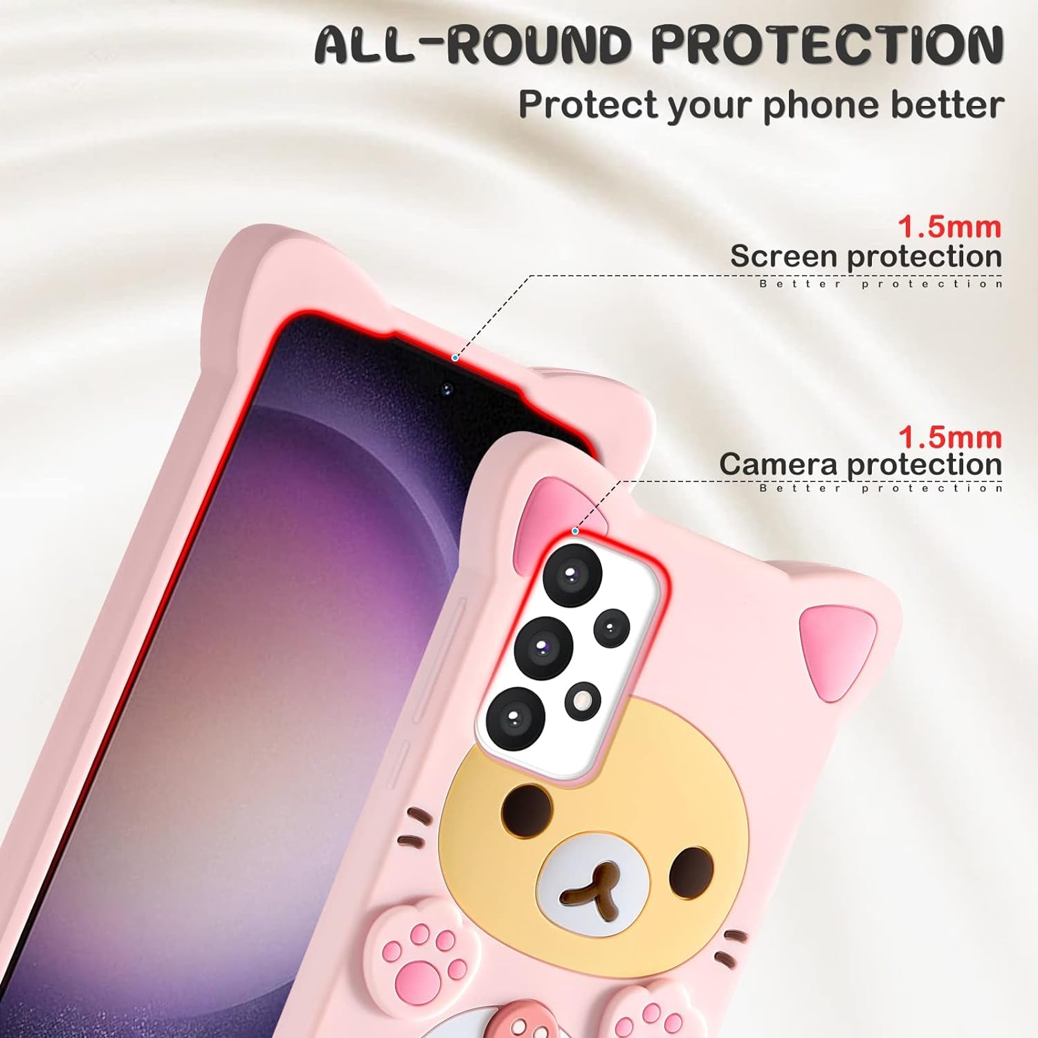 Stsnano Kawaii Phone Case for Samsung Galaxy A53 5G 6.5'' 3D Cute Cartoon Bear Phone Case Fashion Fun Cool Funny Bear Soft TPU Case for Samsung Galaxy A53 5G Silicone Cover for Women Girls Kids PK  STSNano   