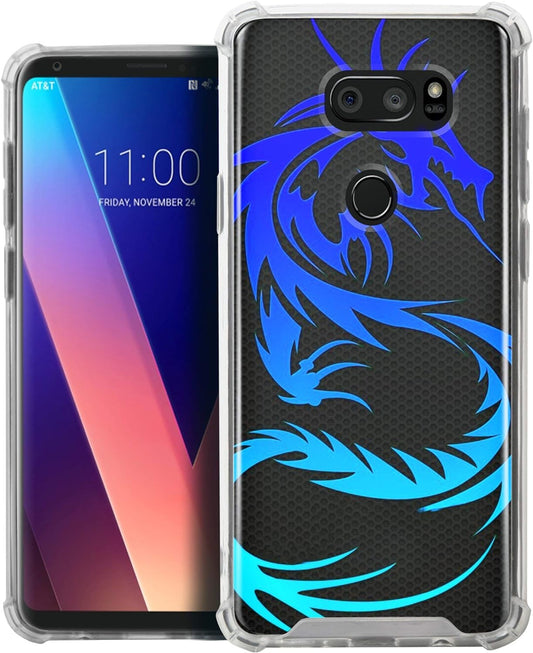 Casesondeck Fitted Case Compatible with [LG V30S Thinq and LG V30] Full Body Clear Bumper Case Slim Fitted Unique Cover (Blue Dragon)  CasesonDeck   