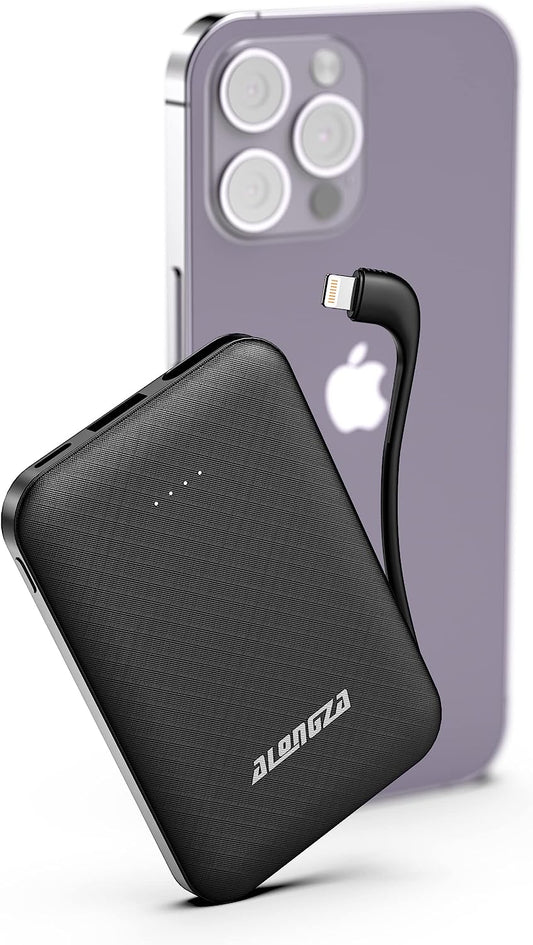 Alongza Portable Charger Power Bank Built in Cable, 4500Mah USB Battery Pack Type-C External Battery Bank, Mobile Phone Charger Fast Charging 5V 3A Slim Travel Charger Compatible Iphone, Android  ALONGZA   