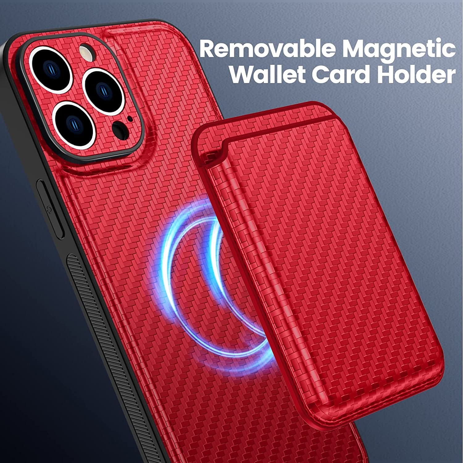Ruky Iphone 13 Pro Max Wallet Case, Compatible with Magsafe 2 in 1 Detachable Card Holder Cover with Magnetic Heavy Duty Protective Boys Men Phone Case for Iphone 13 Pro Max 6.7", Red  Ruky   