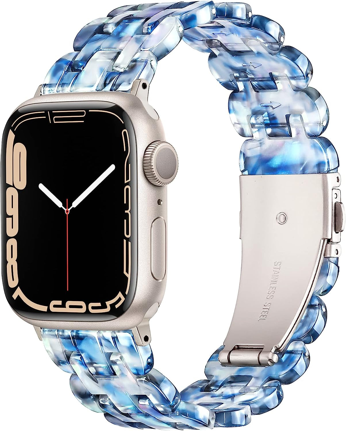 Vamyzji Compatible with Apple Watch Band 41Mm 40Mm 38Mm or 49Mm 45Mm 44Mm 42Mm, Light Waterproof Easy Adjustable Resin Replacement Iwatch Band for Apple Watch Ultra Series 8 Series 7 6 SE 5 4 3 2 1  Vamyzji Z-Pearly Navy Blue for Starlight 49mm/45mm/44mm/42mm 