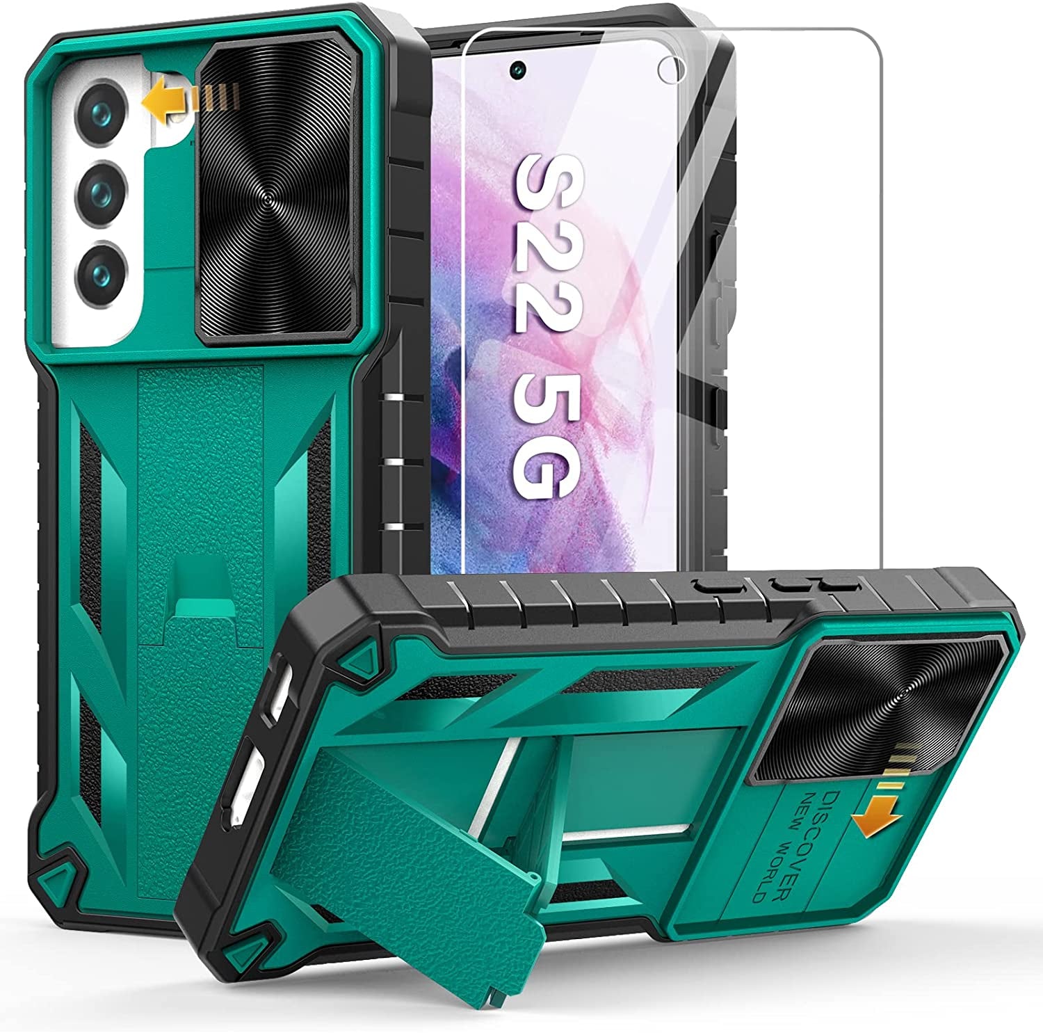 WTYOO for Samsung Galaxy S22 Protective Case: Military Grade Drop Proof Protection Mobile Cover with Kickstand | Rugged Shockproof TPU Matte Textured | Sturdy Cell Phone Bumper  WTYOO Pine Green Samsung Galaxy S22 