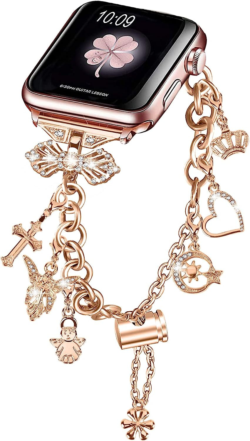 NYENEIL Compatible with Apple Watch Ultra Band 38Mm 40Mm 41Mm 42Mm 44Mm 45Mm 49Mm Interchangeable Charms Dressy Bracelet for Women  NYENEIL Rose Gold 38MM/40MM/41MM 