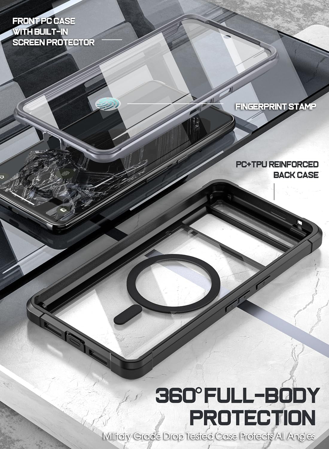 Poetic Guardian Magpro Case for Google Pixel 8 Pro, [Compatible with Magsafe][20Ft Mil-Grade Drop Tested], Built-In Screen Protector Work with Fingerprint Id,Full Body Hybrid Rugged Case, Black/Clear  Poetic   