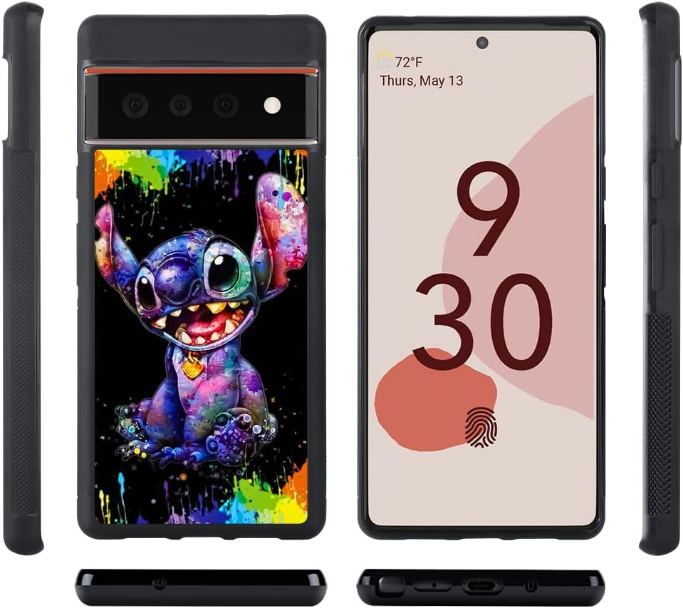 Cartoon Case for Google Pixel 6 Pro Case Cute Stitch Cartoon Character Pattern Tire Anti-Slip Anti-Scratch Design TPU +PC Shockproof Protection Bumper Black Cover for Google Pixel 6 Pro (2021)  cuwana   