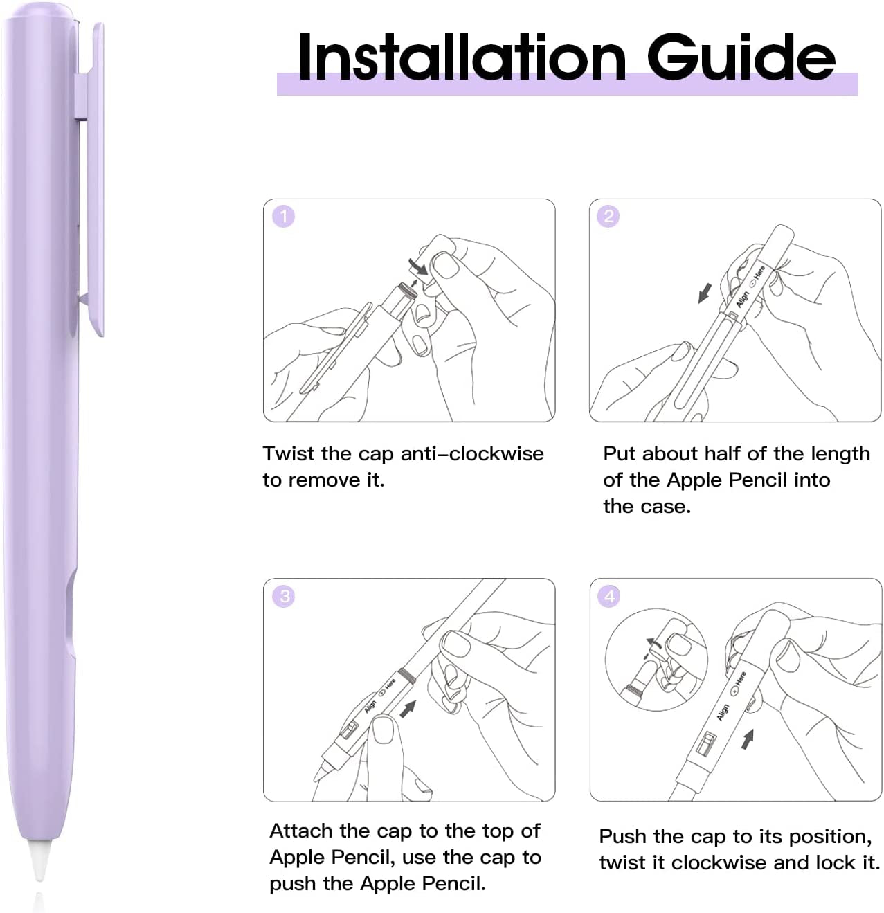 Timovo Holder Case Fit Apple Pencil 2Nd Generation, Retractable Protective Pencil Case Cover with Sturdy Clip for Apple Pencil 2Nd Gen,Taro Purple  TiMOVO   