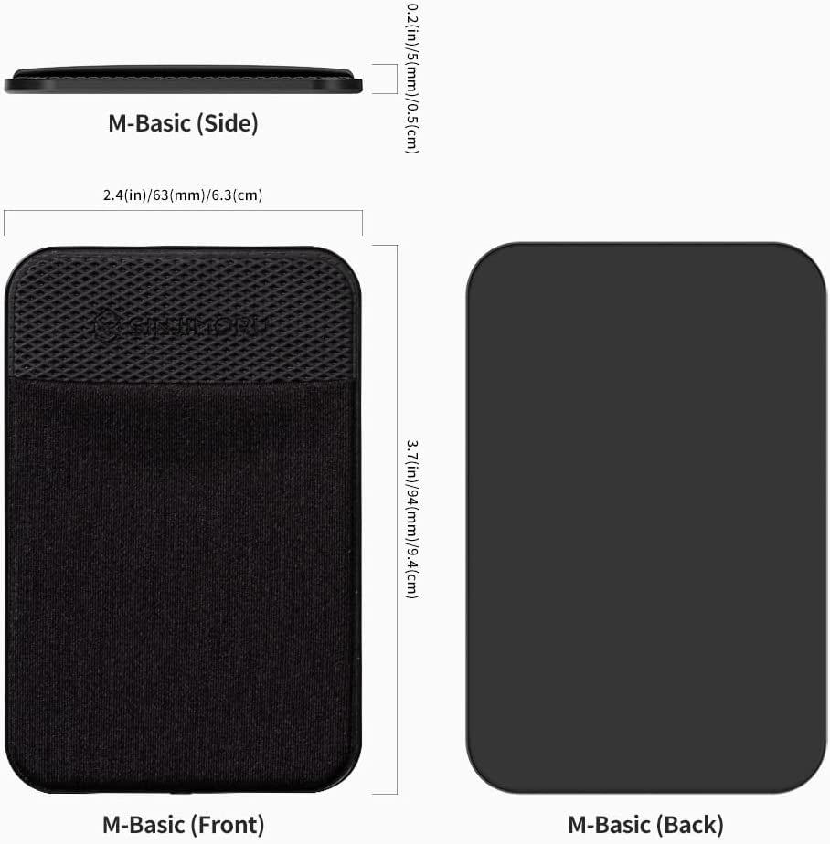 Sinjimoru Stretchy Magnetic Phone Wallet, Magnetic Card Holder for Back of Phone as Phone Wallet Stick on for Magsafe Wallet Compatible with Iphone 14 & 13 12 Series. M-Basic Black  Sinjimoru Co. Ltd   