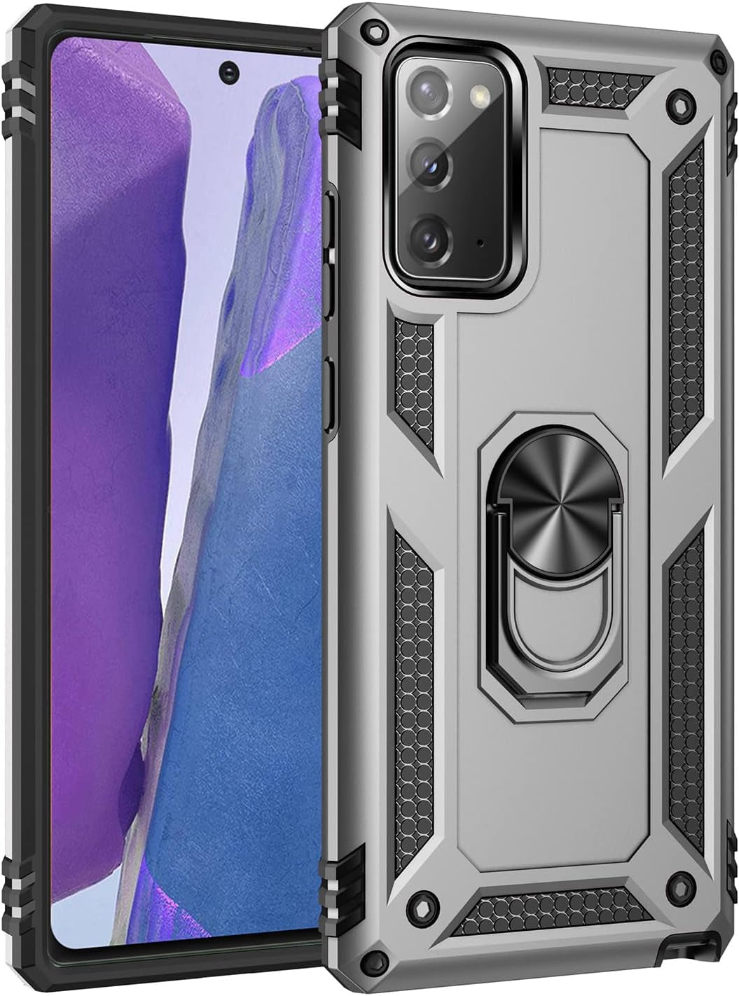 Meifei Galaxy Note 20 Case, Samsung Galaxy Note 20 Case, Military Grade 360 Degree Rotating Metal Ring Holder Kickstand Protective Phone Cover Case for Samsung Galaxy Note 20 5G, Green  Meifei Silver  