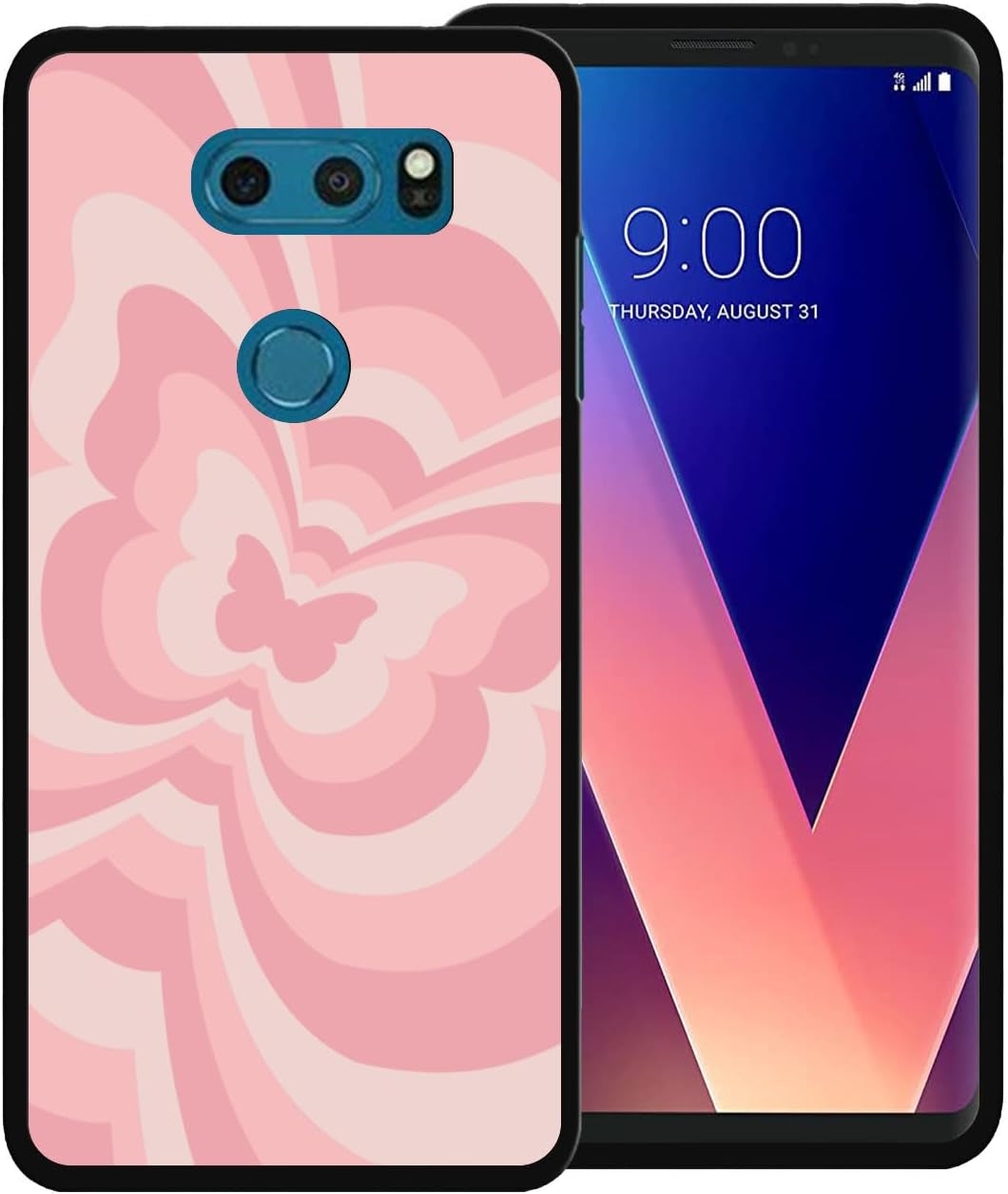 Zaztify Phone Case for LG V30/V30S Thinq/V35 Thinq/V30S+ Thinq/V35+ Thinq/V30+, Purple Butterfly Swirl Incline Coffee Latte Valentine Color Block Shockproof Protective Thin Soft Cover Shell  zaztify Light Pink Butterfly Swirl  