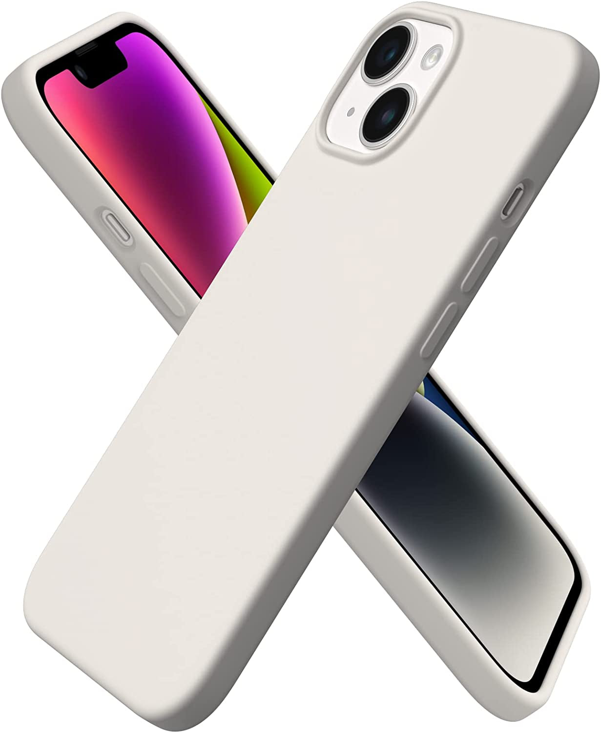 ORNARTO Compatible with Iphone 14 Case 6.1, Slim Liquid Silicone 3 Layers Full Phone Covered Soft Gel Rubber Case Protective Phone Cover 6.1 Inch-Pastel Lilac  ORNARTO Stone Gray  