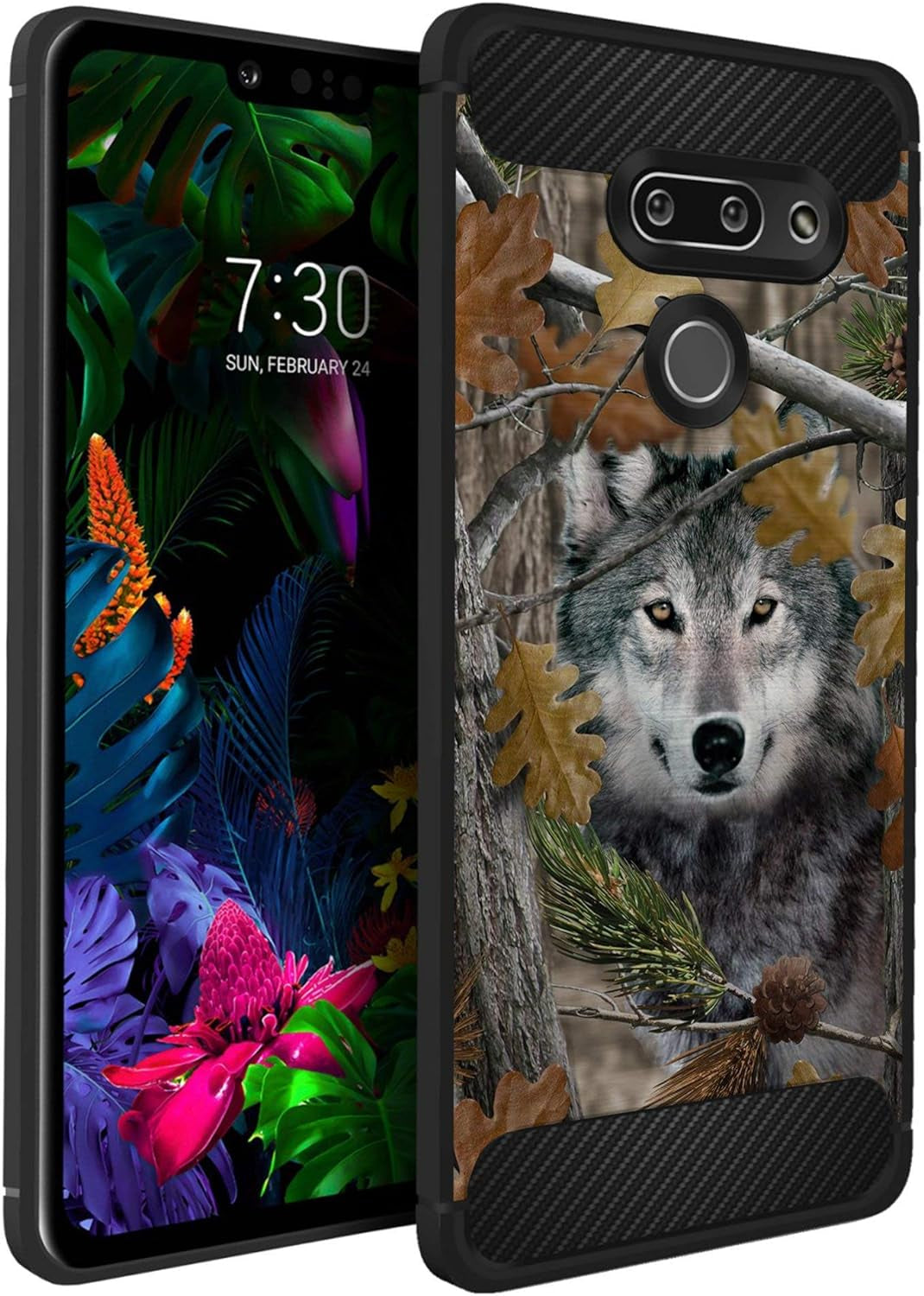Casesondeck Flag Case Compatible with [LG G8 Thinq] Hunters Series Slim No Bulk Carbon Fiber Texture Black Flexible TPU Material (Deer Flag)  CasesonDeck Wolf Tree Camo  