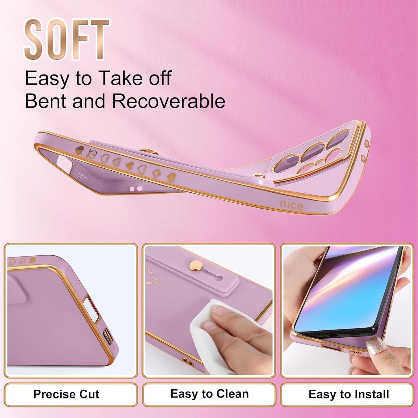 Likiyami (3In1 for Samsung Galaxy S21 Ultra Case Heart Women Girls Cute Girly Aesthetic Trendy Luxury Pretty with Loop Phone Cases Purple Lavender Plating Love Hearts Cover+Screen+Chain -6.8 Inch  Likiyami   