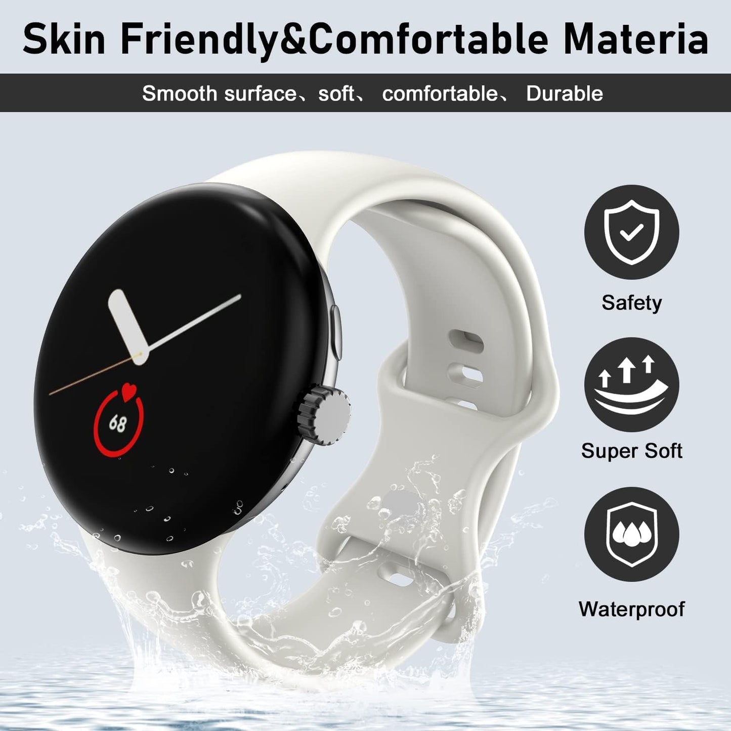 OVERSTEP Compatible for Google Pixel Watch Bands, Soft Silicone Sport Strap Metal Buckle for Google Watch Band, Replacement Google Pixel Watch 2022 Band for Women Men (S, White)  OVERSTEP   