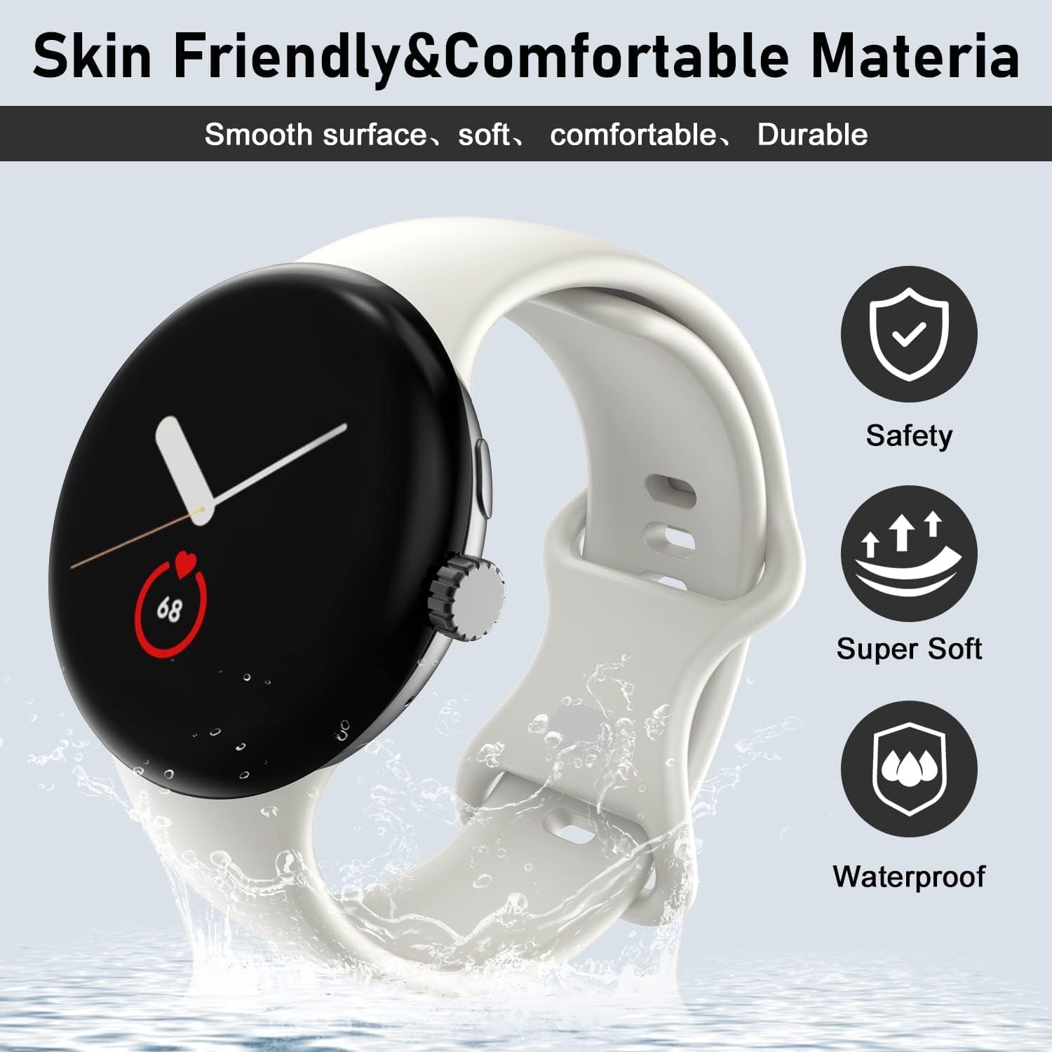 OVERSTEP Compatible for Google Pixel Watch Bands, Soft Silicone Sport Strap Metal Buckle for Google Watch Band, Replacement Google Pixel Watch 2022 Band for Women Men (S, White)  OVERSTEP   