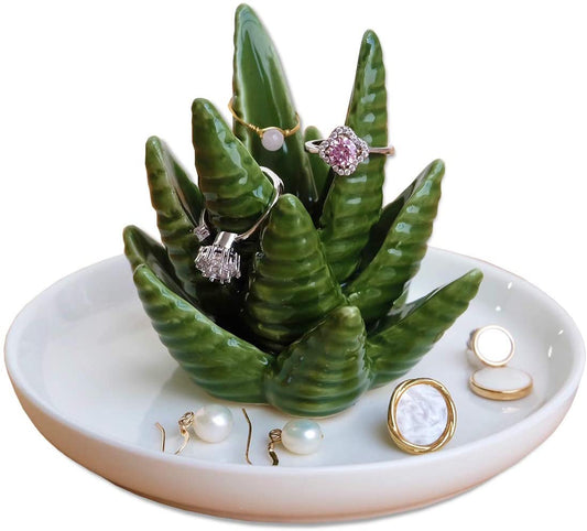 PUDDING CABIN Aloe Ring Holder,Cactus Ring Dish,Jewelry Holder Trinket Tray for Rings Earrings Necklace Organizer,Christmas Gift for Women Girls, Birthday Gift for Women Her  Eastyle   