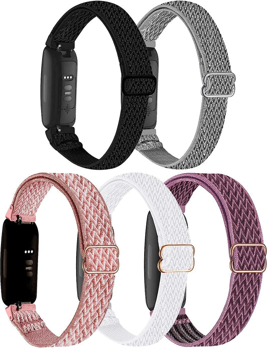 5-Pack Elastic Nylon Bands Compatible with Fitbit Inspire 3/Inspire 2/Inspire Hr/Inspire/Ace 3/Ace 2, Breathable Adjustable Replacement Stretchy Nylon Loop Wristband Sport Strap for Women Men  voma   