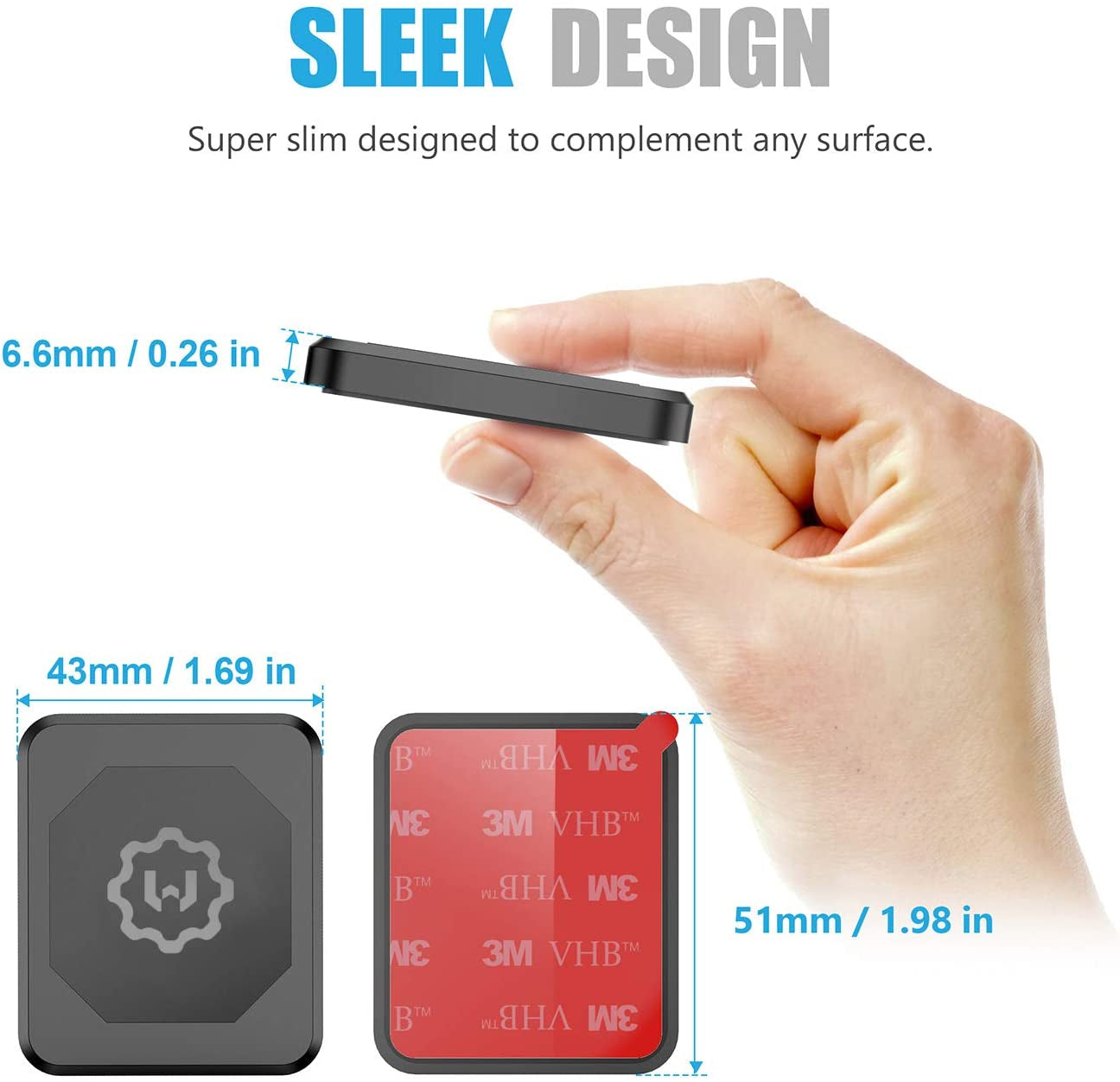 Wixgear Rectangle Flat Stick on Dashboard Magnetic Car Mount Holder for Cell Phones and Mini Tablets with Fast Swift-Snap Technology - Extra Slim  WizGear   