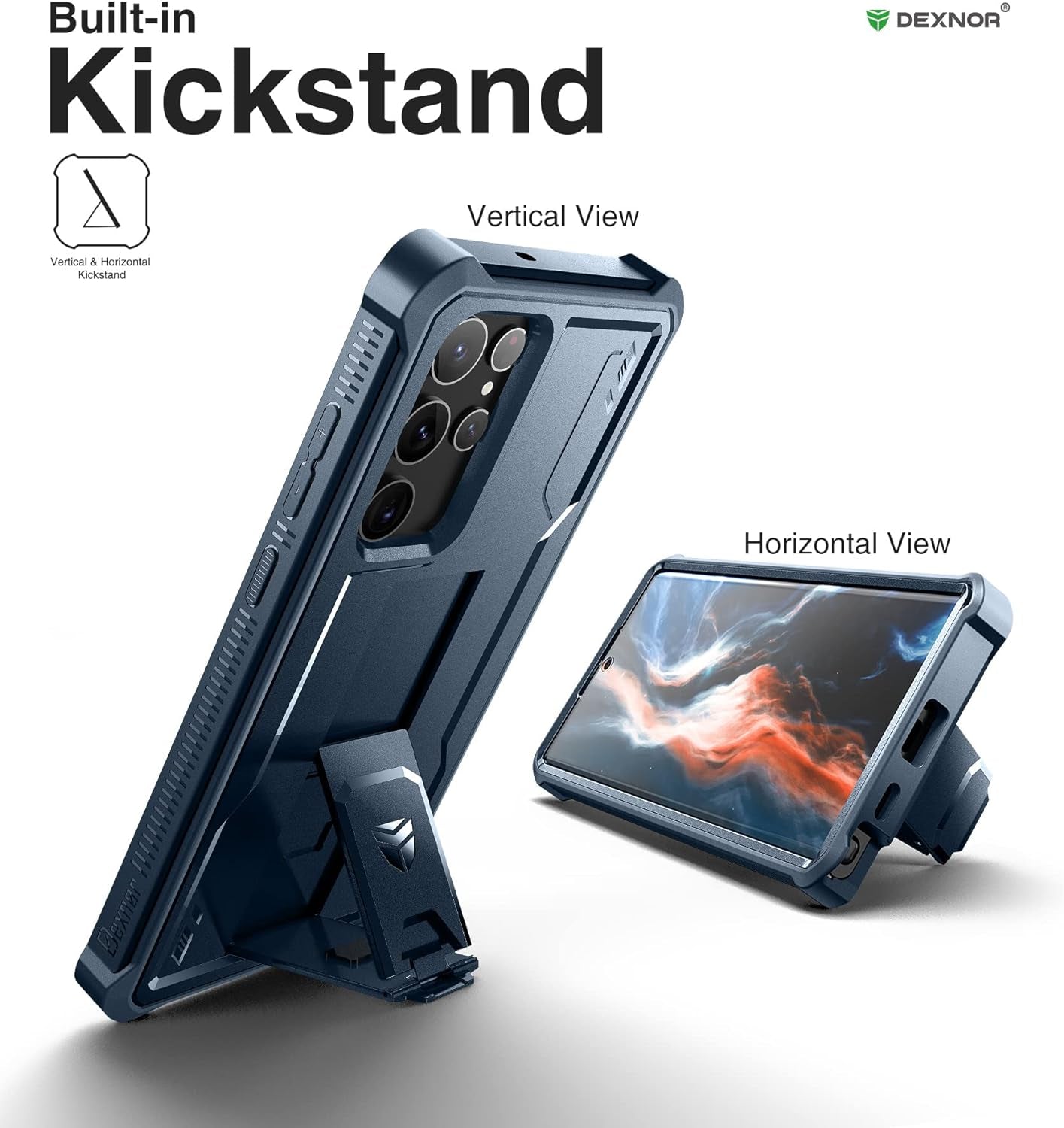 Dexnor Full Body Case for Samsung Galaxy S22 Ultra 5G/6.8 Inches, [Extra Front Frame] Heavy Duty Military Grade Protection Built-In Screen Protector and Kickstand for Samsung S22 Ultra 5G,Navy Blue  Dexnor   