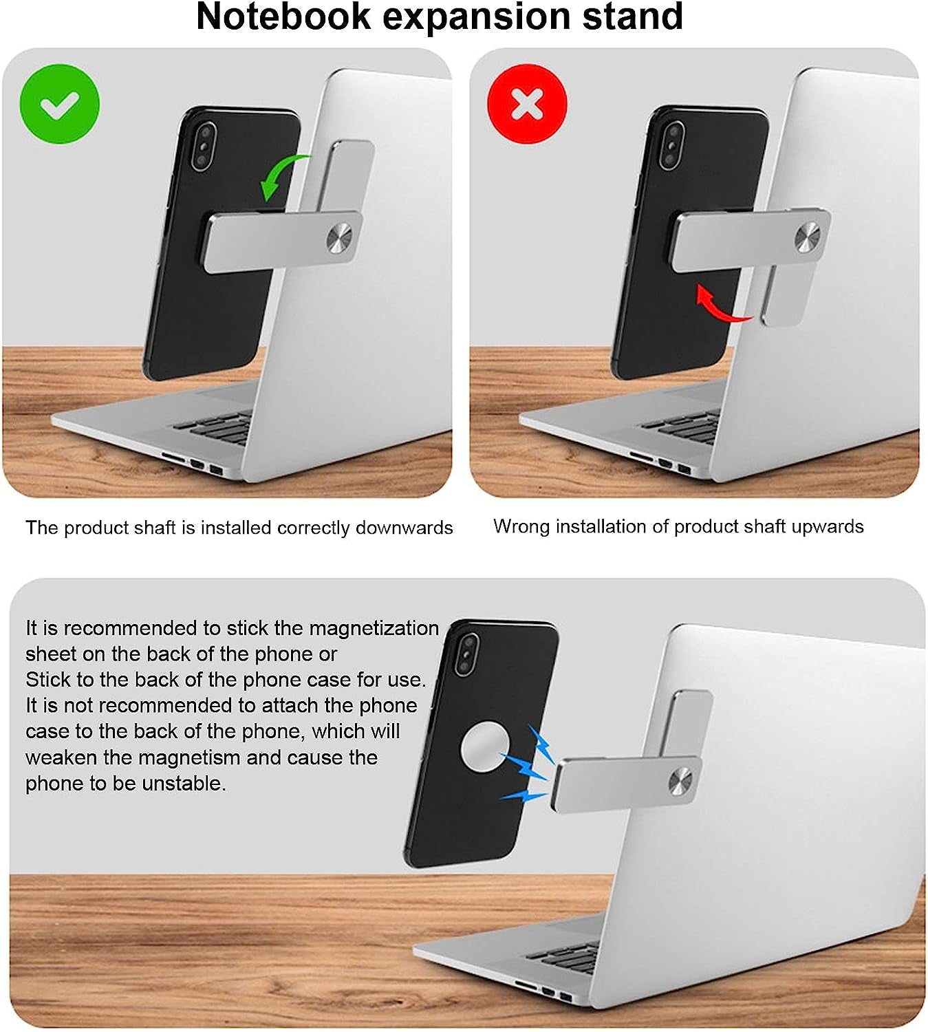 Buachois Magnetic Magnetic Laptop Phone Holder Adjustable Side Mount Clip Laptop Expansion Stand for Smartphone Office and Home  Buachois   