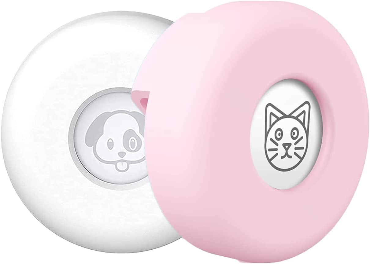 Airtag Dog Collar Holder (2-Pack) Easy to Clean Silicone, Anti-Lost GPS Air Tag Case, Compatible with Dog Cat Collars as Well as Backpacks and Purses, Shock Proof, Silicone Protective Cas (Black/Blue)  ADC Products White/Pink  