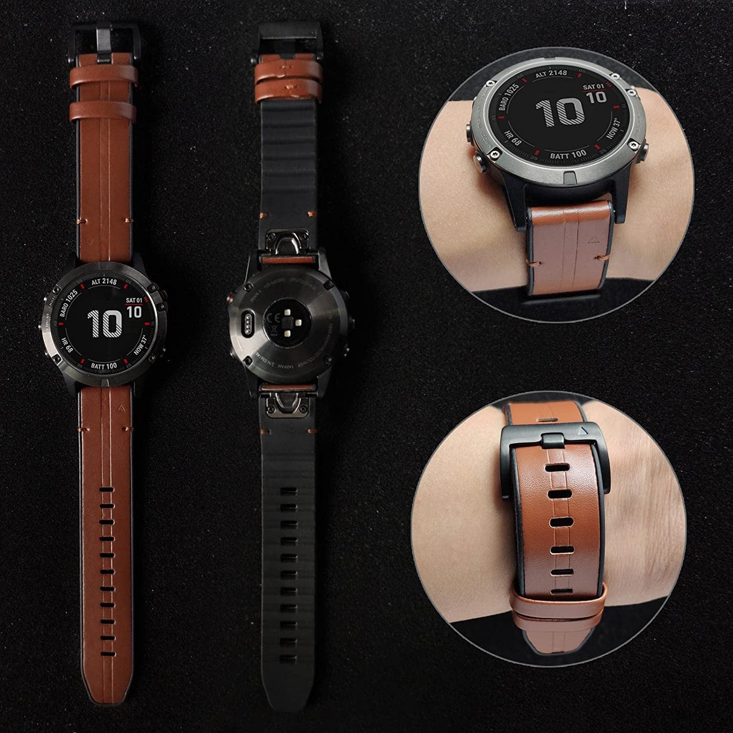 Abanen Leather Watch Bands for Fenix 6 / Fenix 5 / Fenix 7, Quickfit 22Mm Soft Genuine Leather with Silicone Sweatproof Wrist Strap for Garmin Fenix 6 Pro/Sapphire,Instinct, EPIX 2,Approach S62/S60  Abanen   