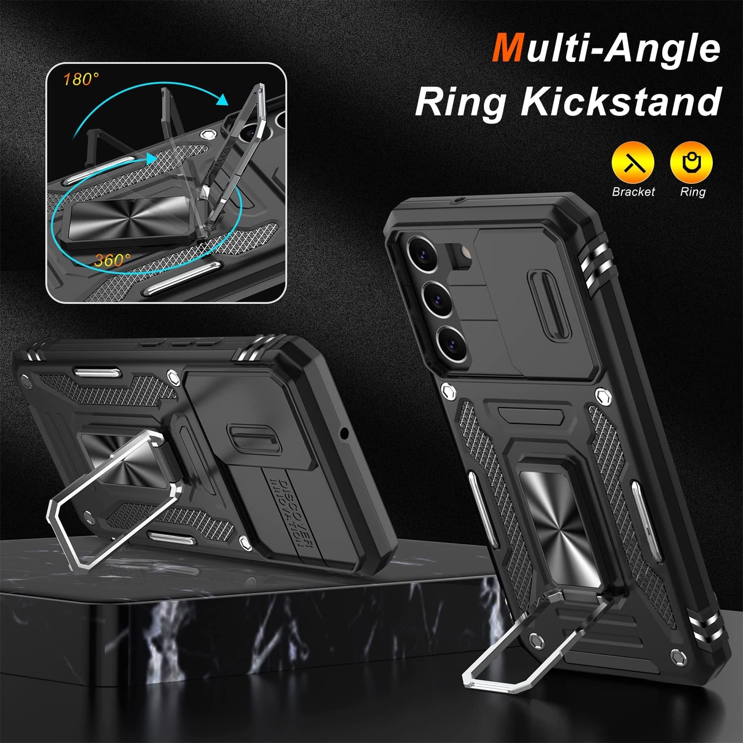 LUMARKE Galaxy S22 plus Case with Camera Cover,Samsung S22 plus Cover Pass 16Ft Drop Test Military Grade Heavy Duty Protective Phone Case with Kickstand for Samsung Galaxy S22 plus Black  LUMARKE   