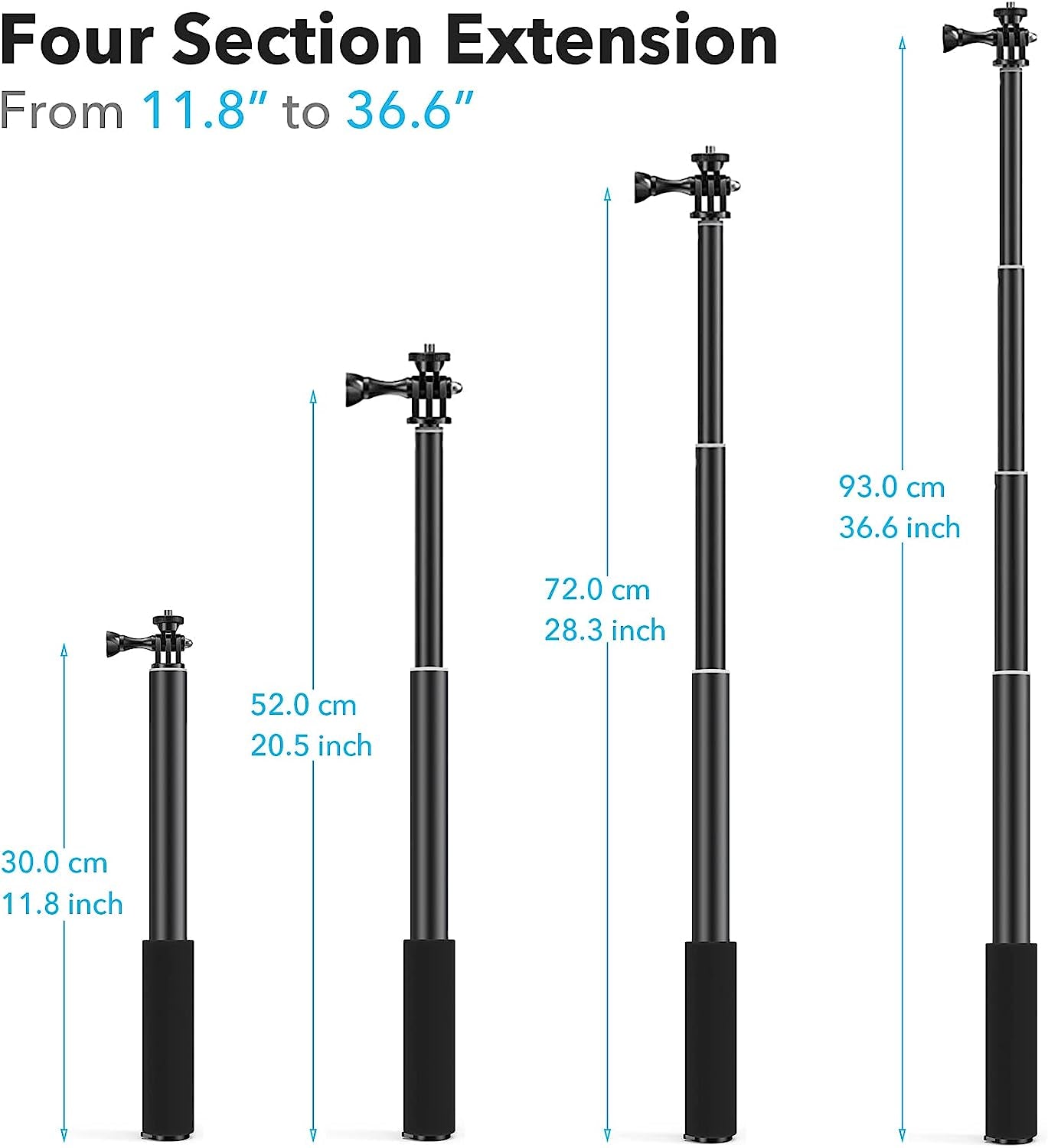 Homeet 36" Telescopic Action Camera Selfie Stick Expandable Handheld Pole Monopod with 1/4 Inch Adapter for Action Cameras  Homeet   