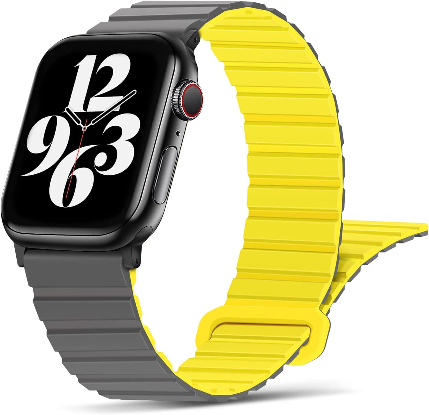 Tasikar Compatible with Apple Watch Band 49Mm 45Mm 44Mm 42Mm Silicone Magnetic Loop Bands [Double Sided Wearable] Designed for Apple Watch Ultra Series 8 7 (45Mm) SE 6 5 4 (44Mm) 3 2 1 (42Mm), Grey Orange  Tasikar Grey Yellow 38mm/40mm/41mm 