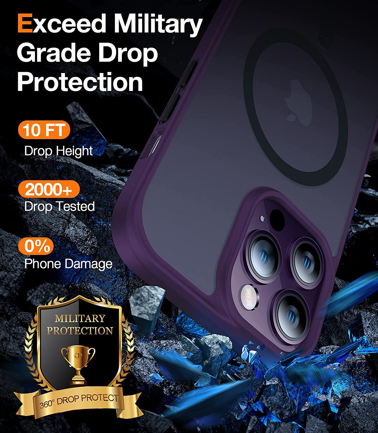 TORRAS Magnetic Designed for Iphone 14 Pro Case, Military Grade Drop Tested, Compatible with Magsafe, Slim Protective Matte Silicone for Iphone 14 Pro Phone Case, 6.1", Translucent Back/Purple Edge  TORRAS   