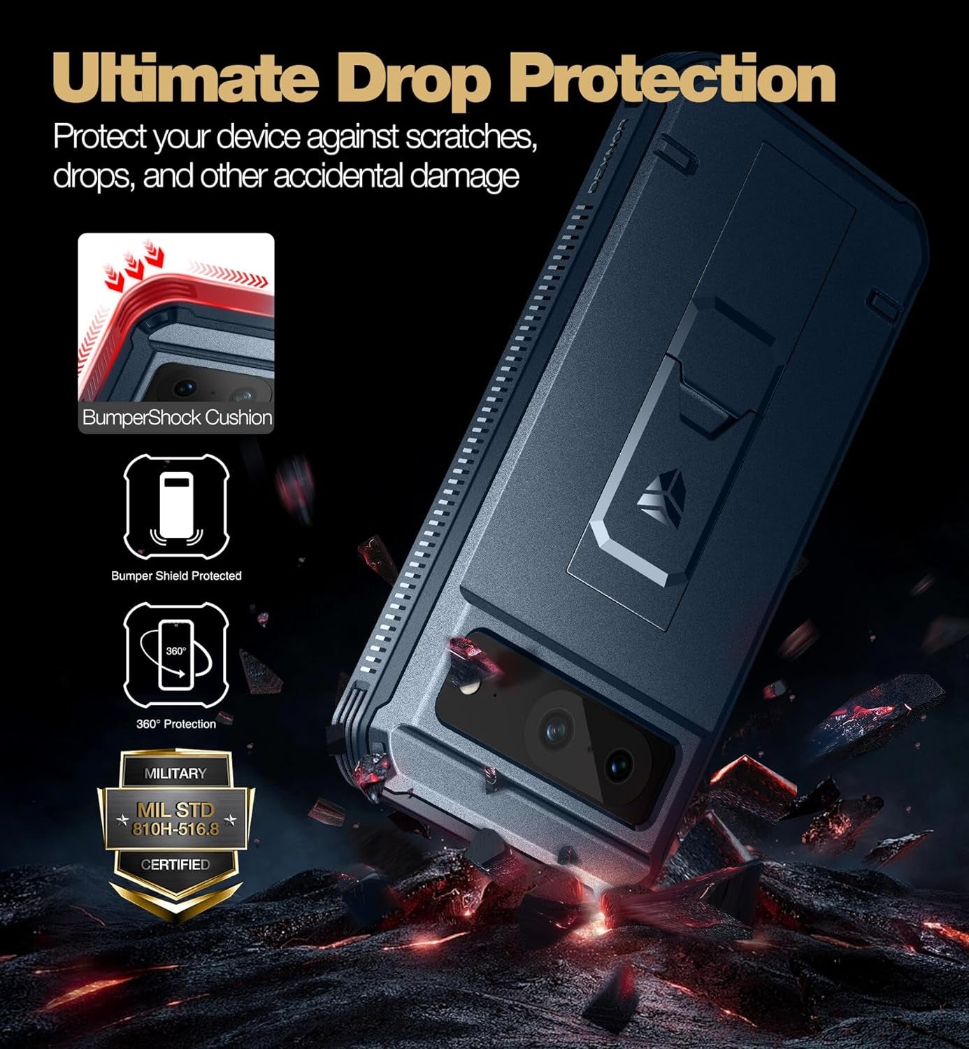 Dexnor Full Body Case for Google Pixel 8, Built-In Screen Protector and Kickstand, [Extra Front Frame] Heavy Duty Military Grade Protection Shockproof Rugged Cover Case for Pixel 8 5G, Grey Blue  Dexnor   
