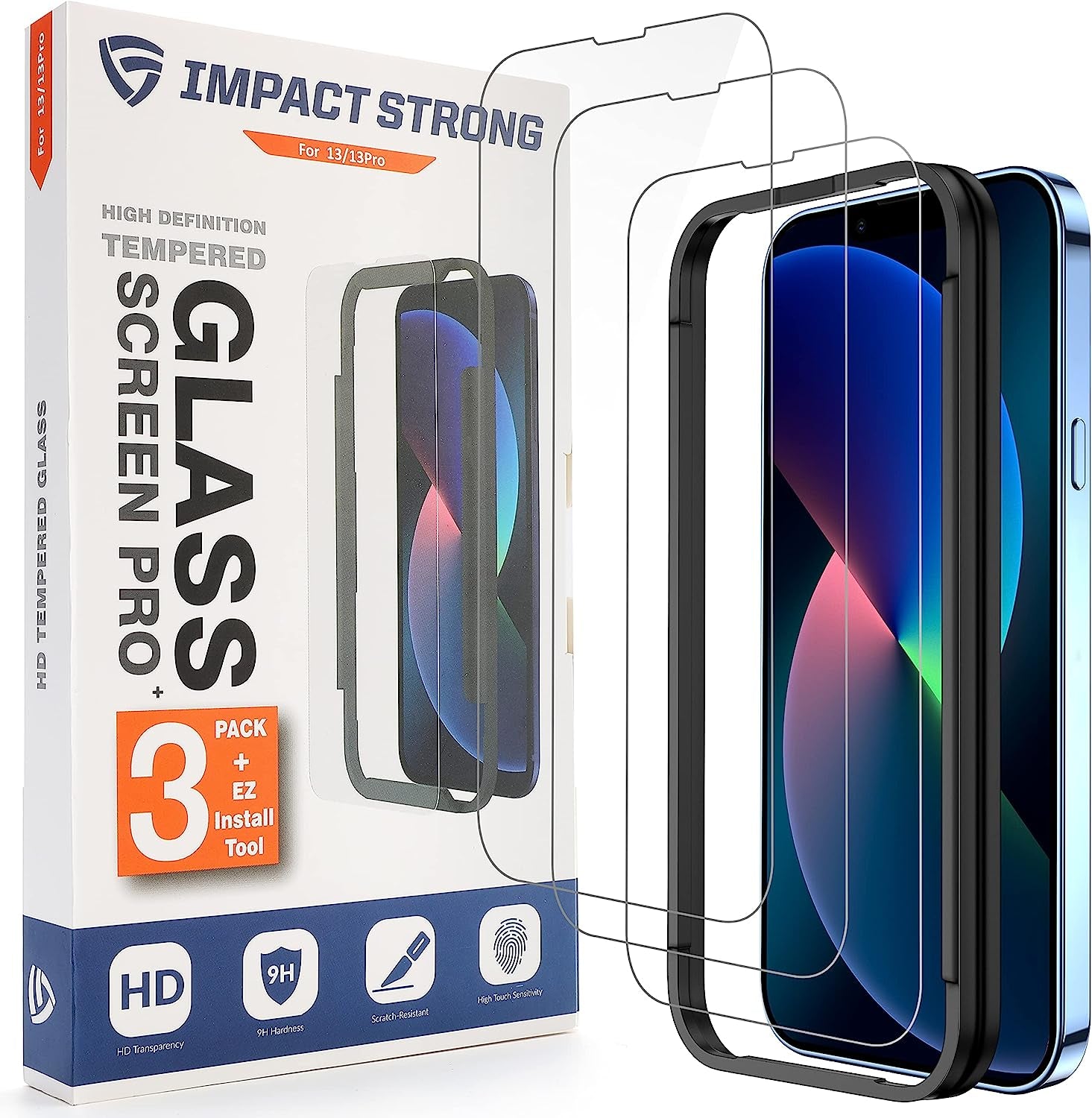Impactstrong Privacy Glass Screen Protector for Iphone 14 /Iphone 13/13 Pro [6.1 Inch] Anti-Scratch Tempered Glass Screen Protectors with [Easy Install Kit] [9H Hardness], Case Friendly - 2 Pack  ImpactStrong Transparent  