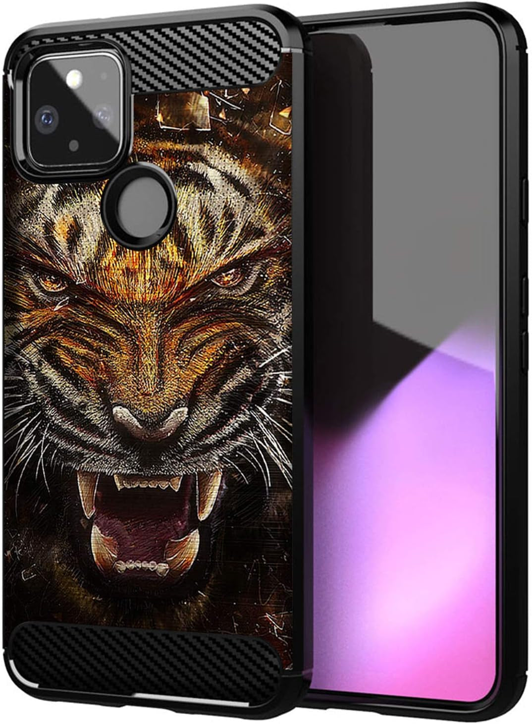Casesondeck Slim Case Compatible with [Google Pixel 4A 5G (2020)] Thin Scratch Preventing TPU, Matte Finish Carbon Fiber Texture Edges (Mexican Skull)  CasesonDeck Fierce Tiger  