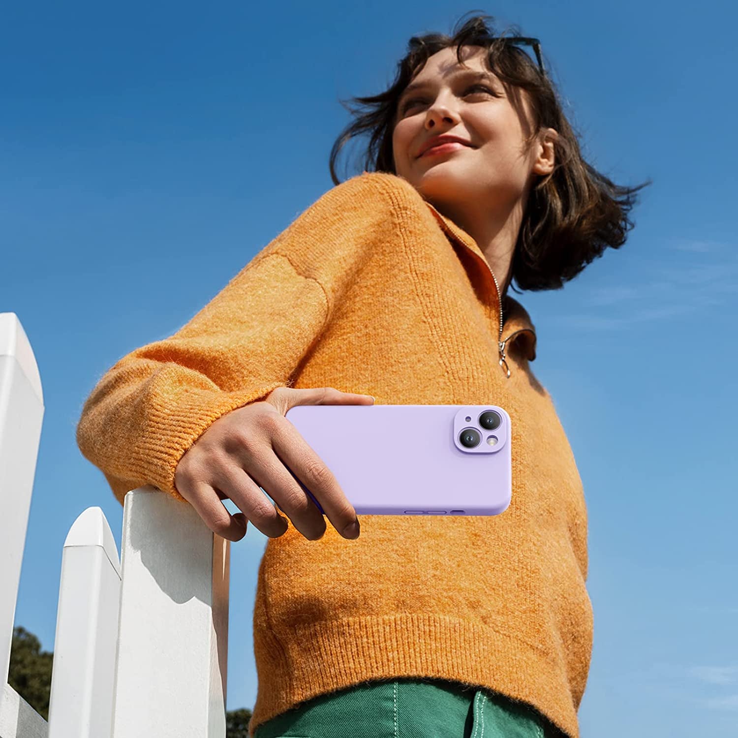 Miracase Designed for Iphone 14 Case with Screen Protector,[Upgraded Enhanced Camera Protection],Shockproof Liquid Silicone Case with Microfiber Lining, 6.1 Inch,Aqua Purple  Miracase   