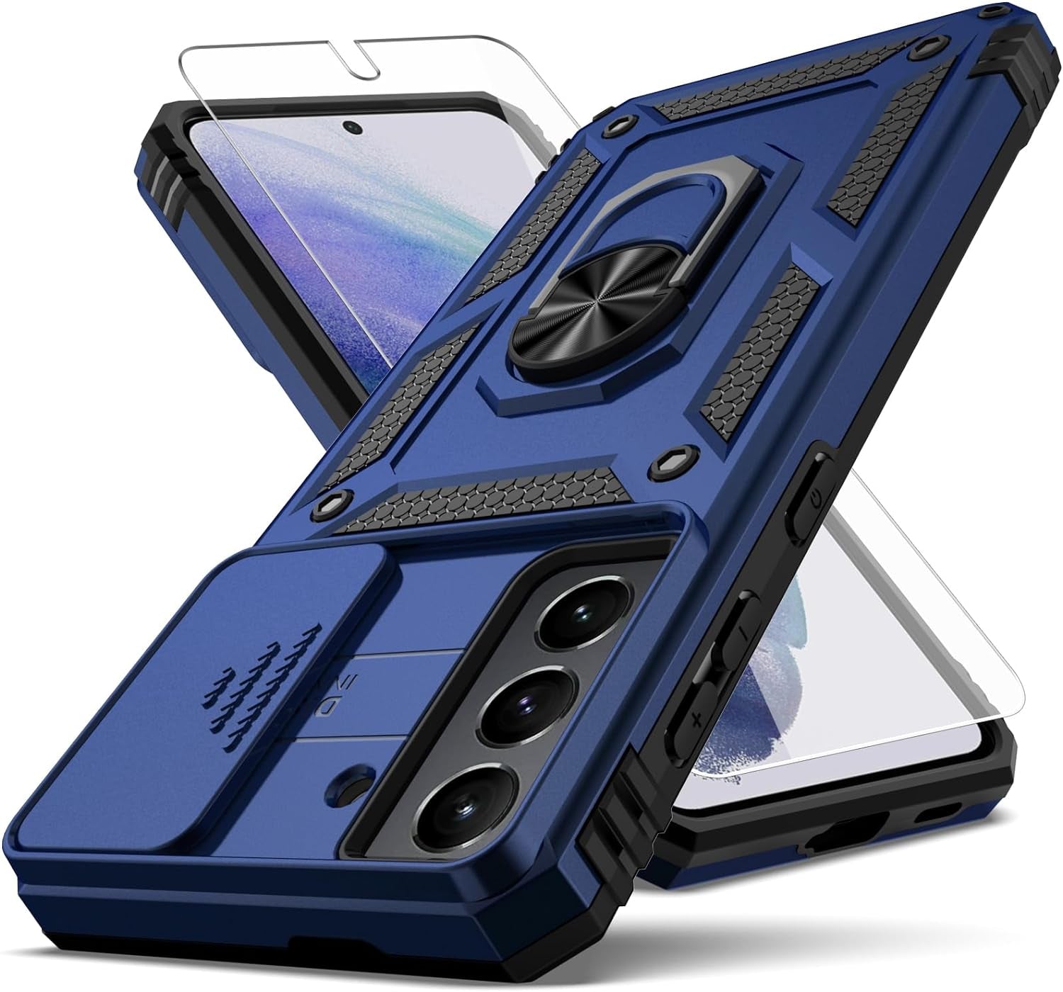 YZOK for Samsung Galaxy S21 Case,With Camera Lens Cover HD Screen Protector,[Military Grade] Ring Car Mount Kickstand Hybrid Hard PC Soft TPU Shockproof Protective Case for Galaxy S21, Purple  YZOK Blue  