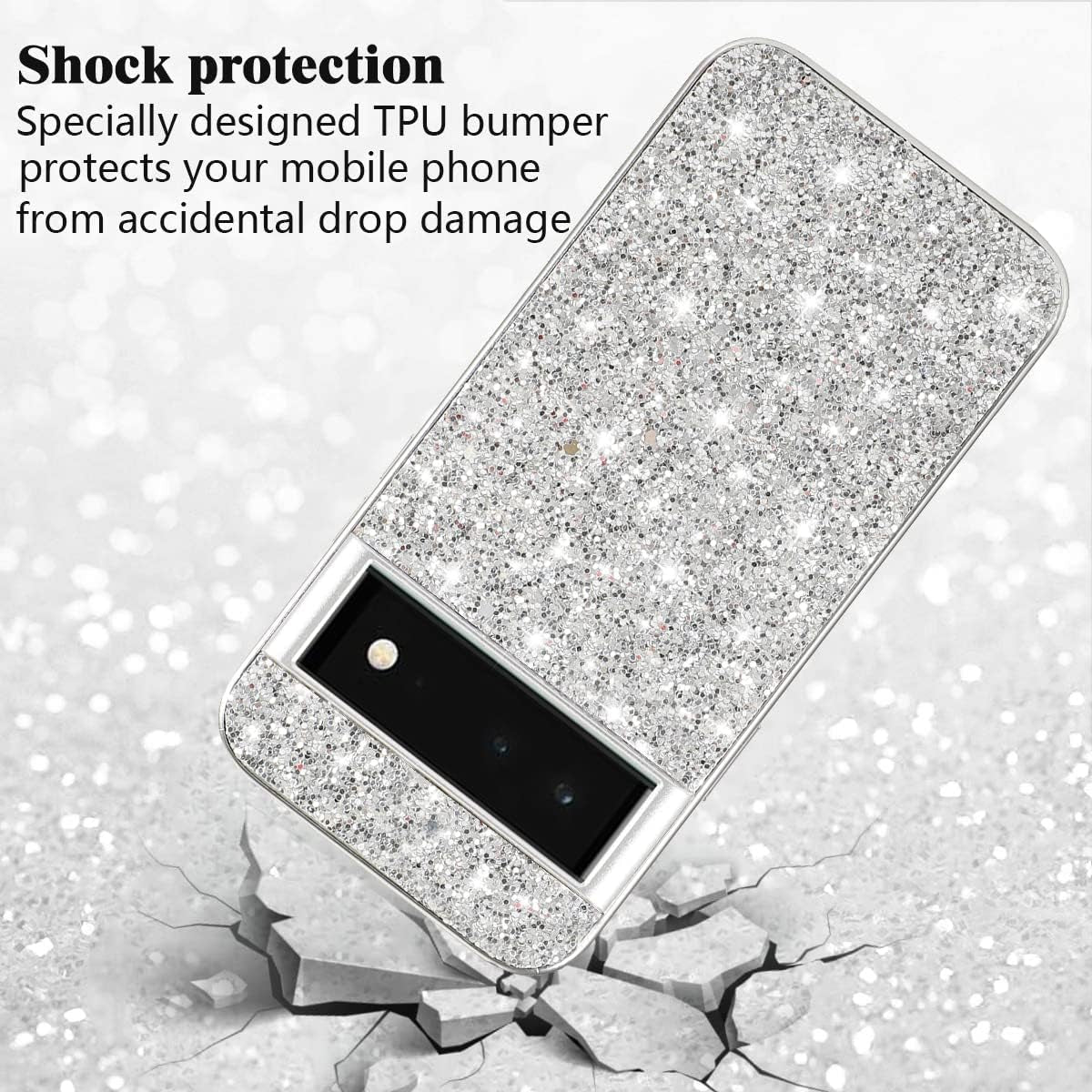 Compatible with Google Pixel 6 Pro Case Glitter Bling Google Pixel 6 Pro Phone Case for Girls Cute Bumper Shockproof Protective Case (Google Pixel 6 Pro, Silver)  Generic   