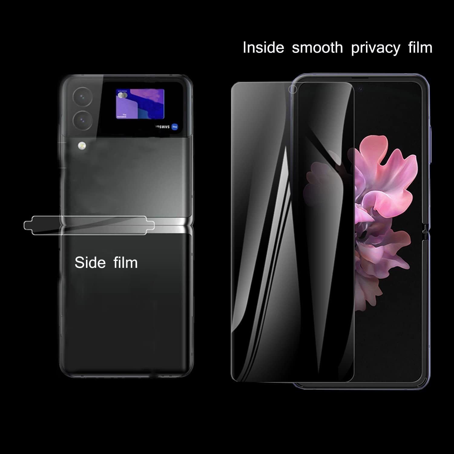3 Pack Designed for Z Flip 3 Privacy Screen Protector,Anti-Peep 1PCS outside Screen Protector+1Pcs inside Screen Protector+1Pcs Side Protector Film for Samsung Z Flip 3 5G Smooth  BYIUIHS   