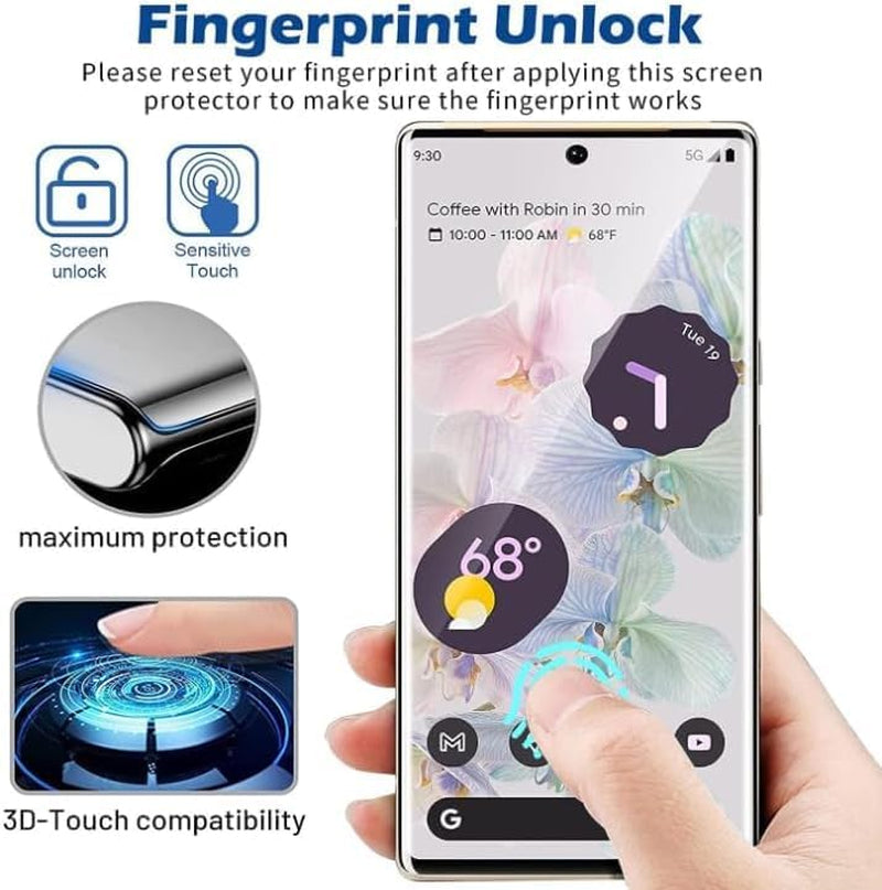 [2+2 Pack] for Google Pixel 6 Pro Screen Protector, 9H Tempered Glass, Ultrasonic Fingerprint Compatible, 3D Curved, HD Clear Scratch Resistant for Google Pixel 6 Pro 5G Glass Screen Protector  Arshek   