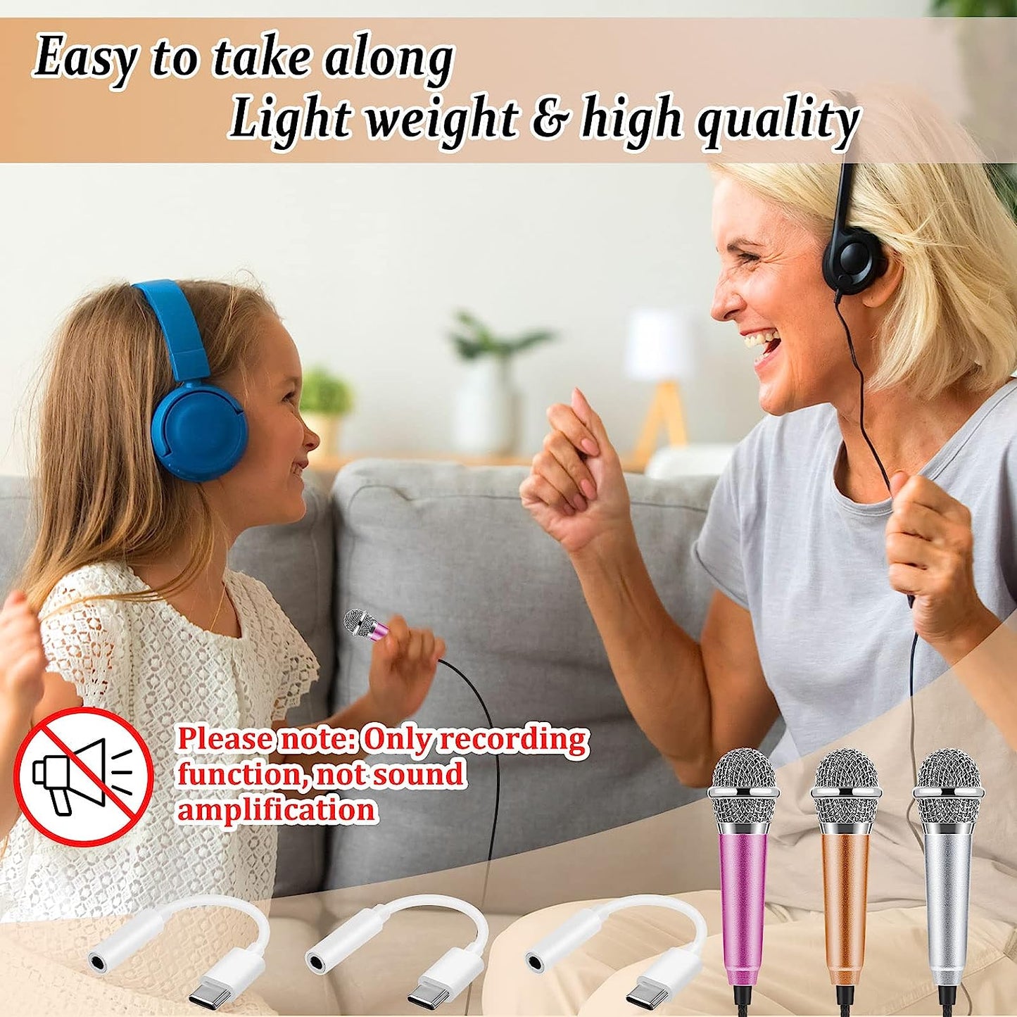 3 Pieces Mini Microphone Tiny Microphone Mini Portable Vocal Instrument Microphone and 3 Pieces USB Type C to 3.5 Mm Female Adapter for Mobile Phone  Flutesan   