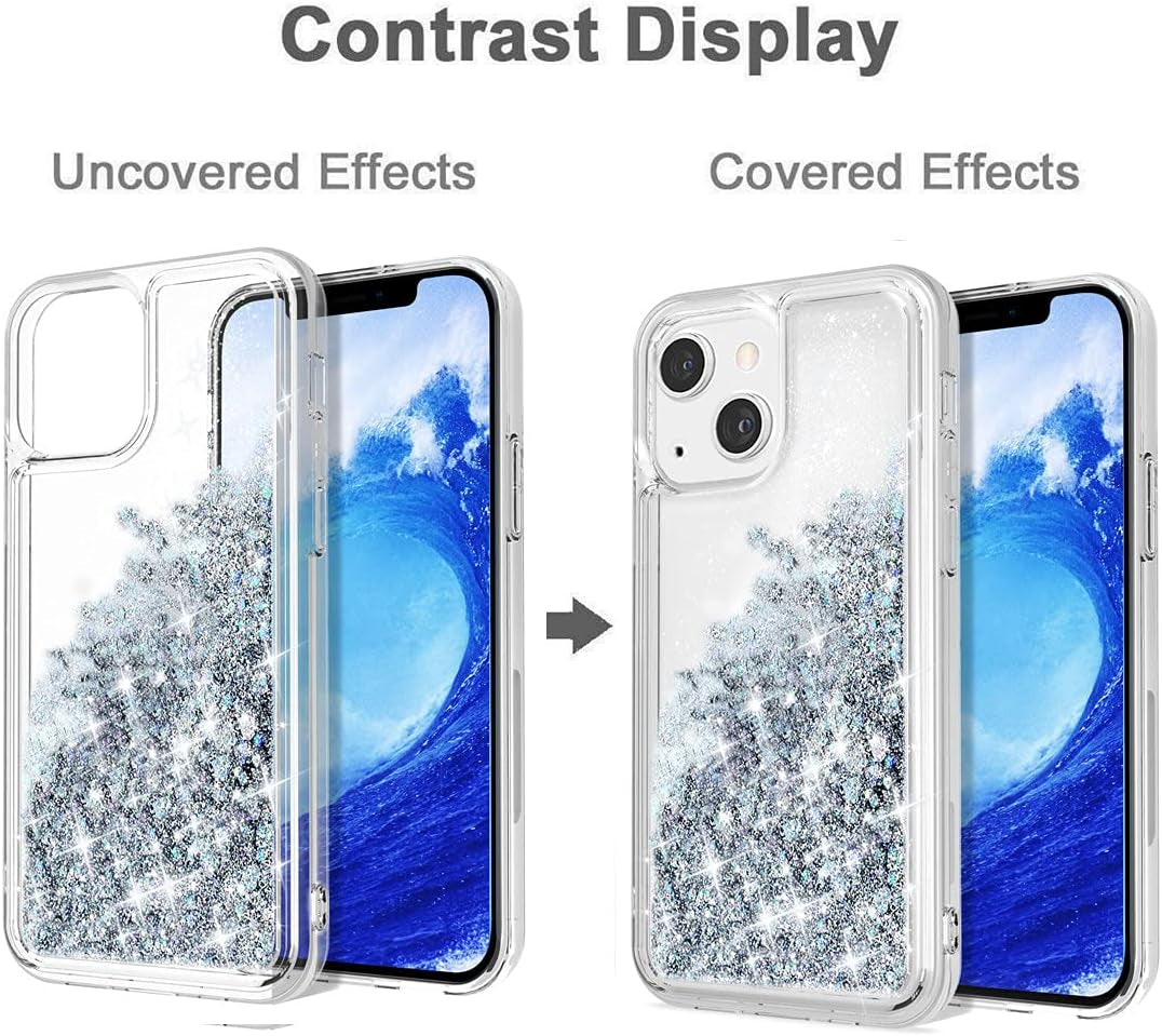 WORLDMOM Compatible with Iphone 13 Mini Case,Clear Bling Flowing Liquid Floating Sparkle Colorful Glitter Waterfall TPU Protective Phone Case Compatible with Iphone 13 Mini [5.4 Inch 2021], Silver  WORLDMOM   