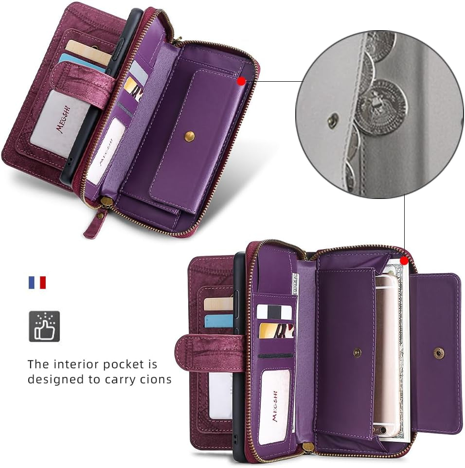 Asuwish Phone Case for Xiaomi Redmi Note 9 Pro/Note 9S/Note9 Pro Max/Poco M2 Pro Zipper Wallet Detachable with Screen Protector and Mirror Card Holder Slot Redme Note9S Note9Pro 4G Women Men Wine Red  Asuwish   