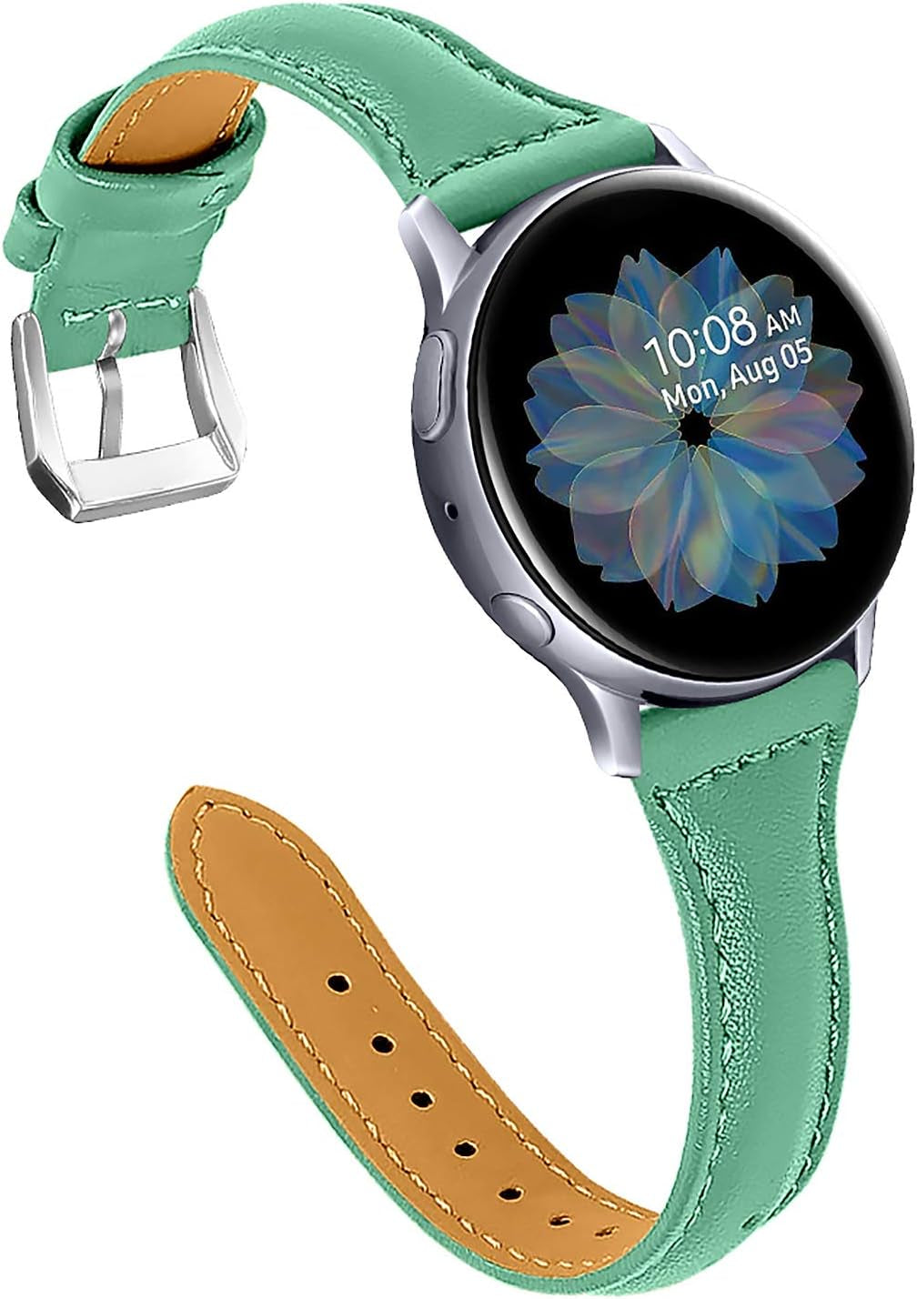JOYOZY Leather Band Compatible with Samsung Galaxy Watch 5/4 40Mm 44Mm,Active(40Mm)/2(40Mm)(44Mm),Stylish Slim Wristband Strap for Galaxy Watch 42Mm/Samsung Galaxy Watch 4 Classic/Watch 5 Pro 45Mm  Joyozy Chic Teal Green/Silver  