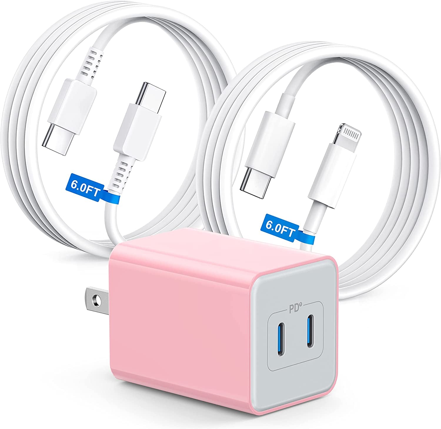 【2023 New】 35W Dual USB-C Port Compact Power Adapter [Mfi Certified] PD 3.0 Gan Foldable USB Type C Plug Fast Wall Charger Block for Iphone 13 12 11 14 Pro Max plus Mini, Ipad, Airpods, Macbook Air  Shenzhen Hua Nan Tong Electronic Technology Co.,Ltd. Pink  