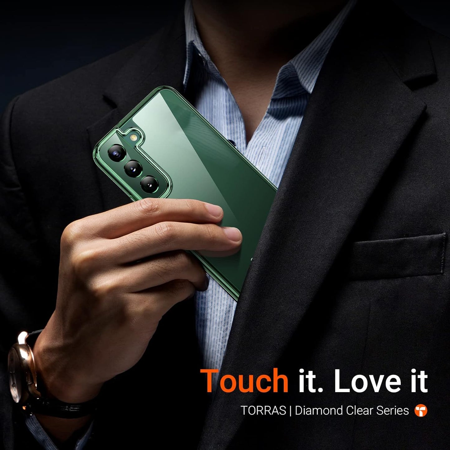 TORRAS Diamond Clear Designed for Galaxy S22 Case [Never Yellowing] [Military Grade Anti-Drop] Samsung Galaxy S22 Case, Hard PC Back & Flexible Bumper Shockproof Phone Case for Samsung S22, Green  TORRAS   