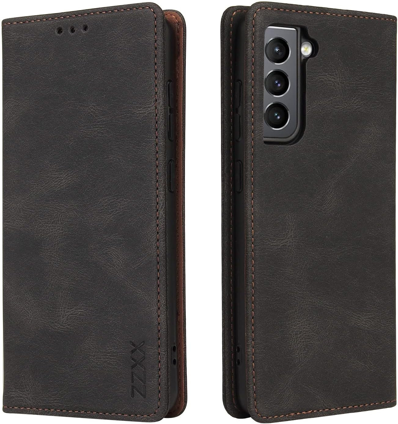 ZZXX Samsung Galaxy S21 Case Wallet with Card Holder Kickstand Magnetic Soft Leather Flip Fold Case for Samsung Galaxy S21 Wallet Case(Coffee-6.2 Inch)  ZZXX Black Samsung Galaxy S21 Fe 5G 