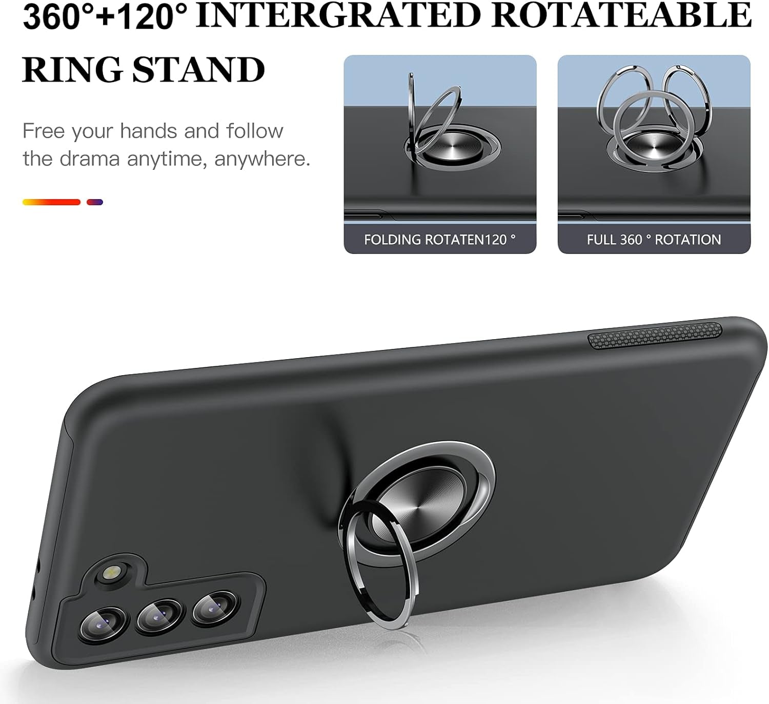 JAME for Samsung Galaxy S21 plus Case [NOT for S21 or S21 Ultra], Slim Soft Bumper Protective Case for Samsung S21 + Case, with Invisible Ring Holder Kickstand for Galaxy S21 plus Case, Black  XJXIN   