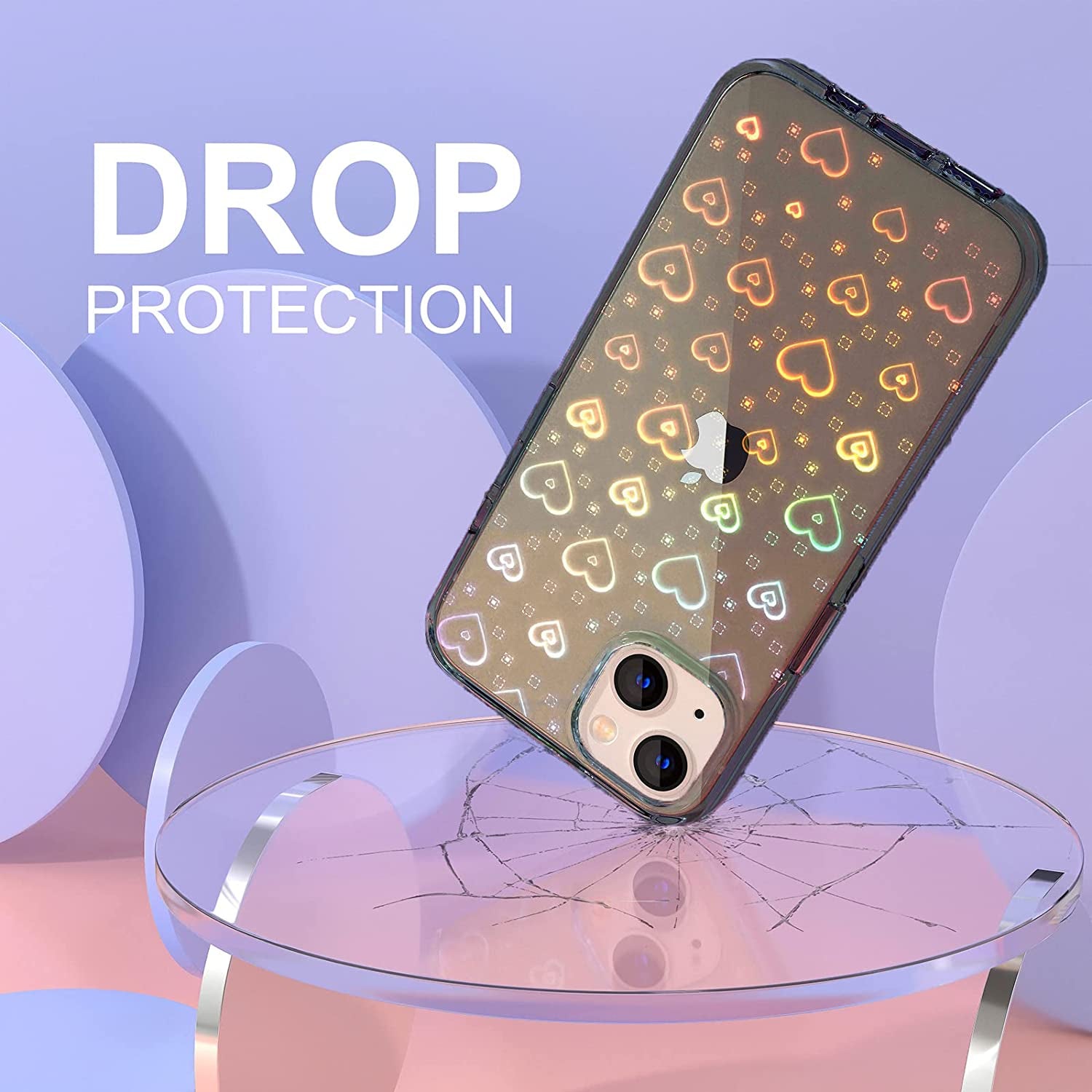 Tksafy Case Compatible Iphone 14 Case, Clear Glitter Cute Laser Holographic Love Heart Pattern for Women Girls, Anti-Yellow Hard PC Protective Phone Cover for Iphone 14 6.1-Inch 2022, Light Black  Tksafy   