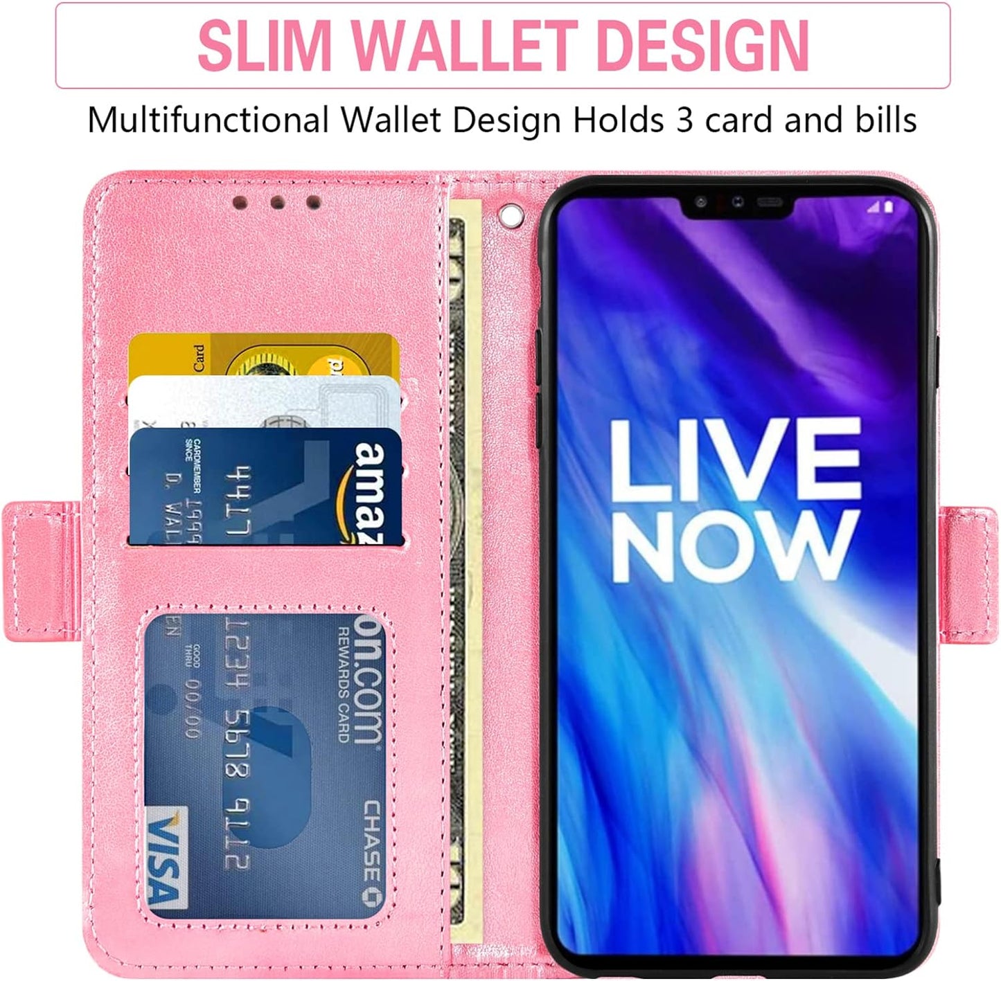 Asuwish Phone Case for LG V40 Thinq with Tempered Glass Screen Protector and Flower Leather Wallet Flip Cover Card Holder Cell LGV40 Storm V 40 Thin Q V40Thinq LG40 40V 40Thinq Women Men Rose Gold  Asuwish   