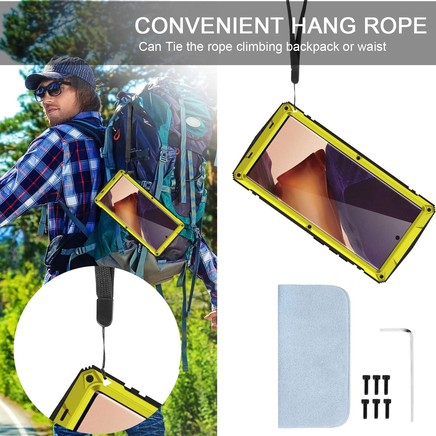 CHENXI for Samsung Galaxy Note 20 Case, Aluminum Metal Gorilla Glass Waterproof Shockproof Military Heavy Duty Sturdy Protector Cover Hard Case for Samsung Galaxy Note 20 (Yellow)  ChenXi   