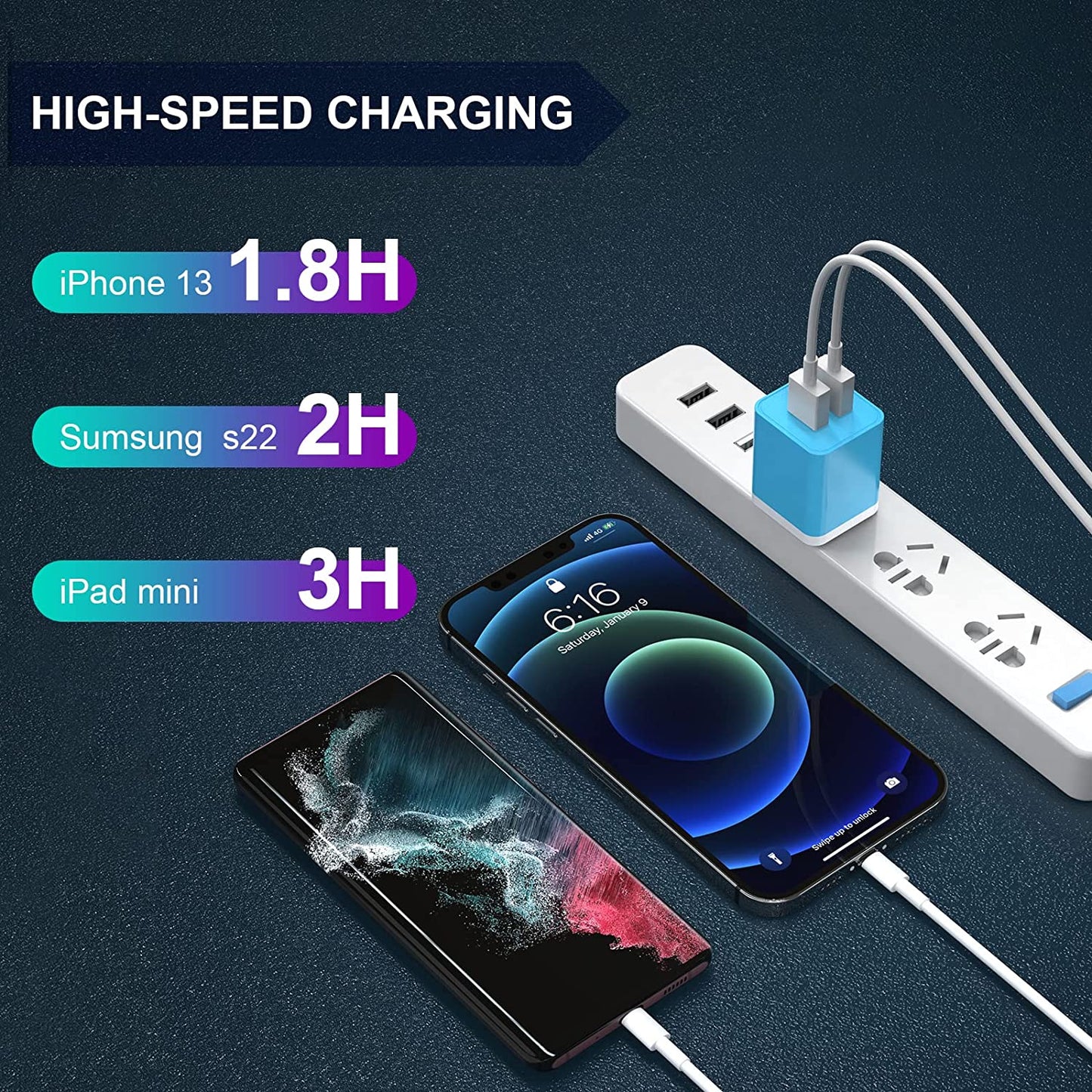 6Pack USB Wall Charger, Igenjun 2.4A Dual USB Port Cube Power Plug Adapter Fast Phone Charger Block Charging Box Brick for Iphone 14/14 Pro/14 Pro Max/13, Samsung Galaxy, Pixel, LG, Android-Colorful  iGENJUN   